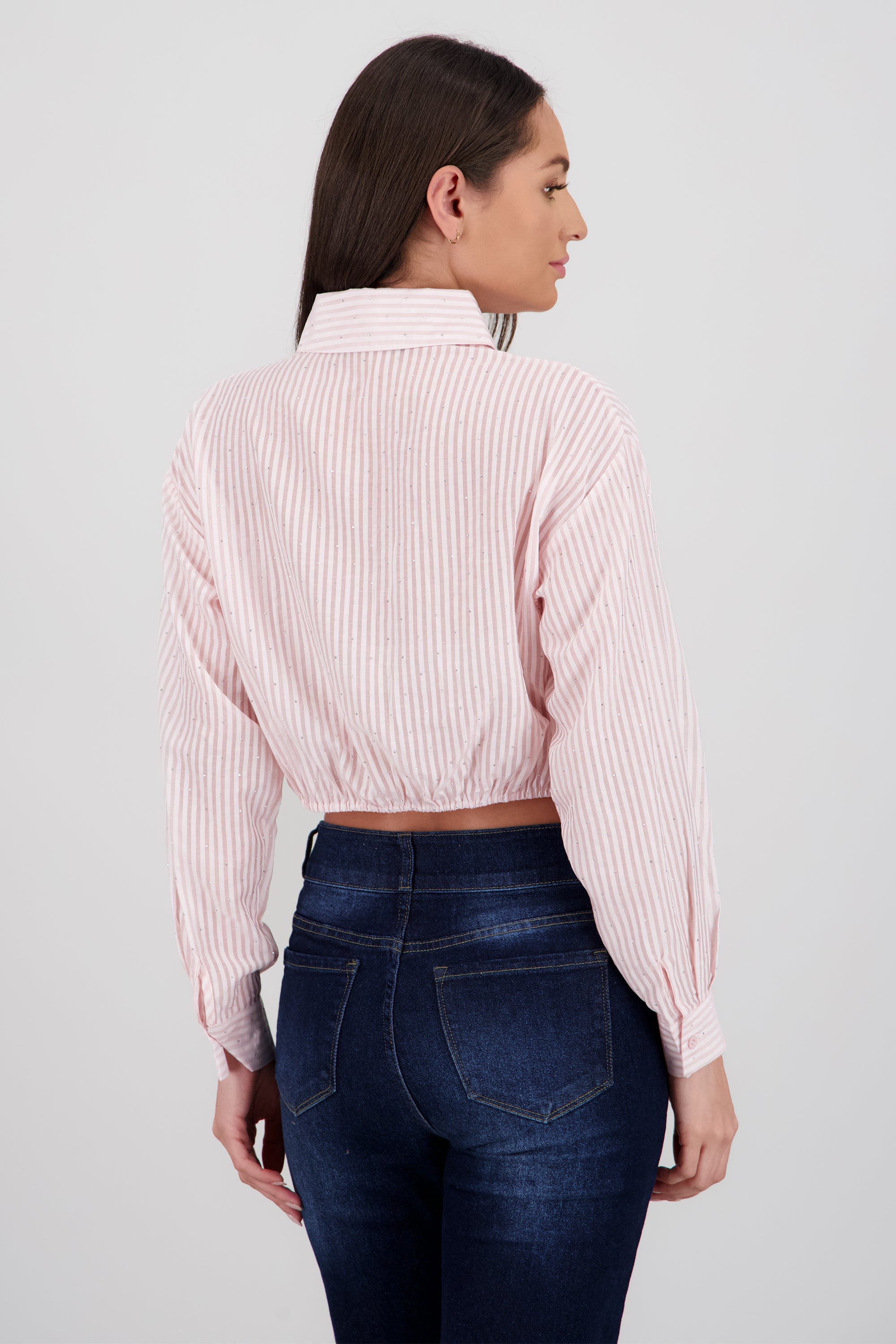 Camisa de rayas detalle brillos ROSA
