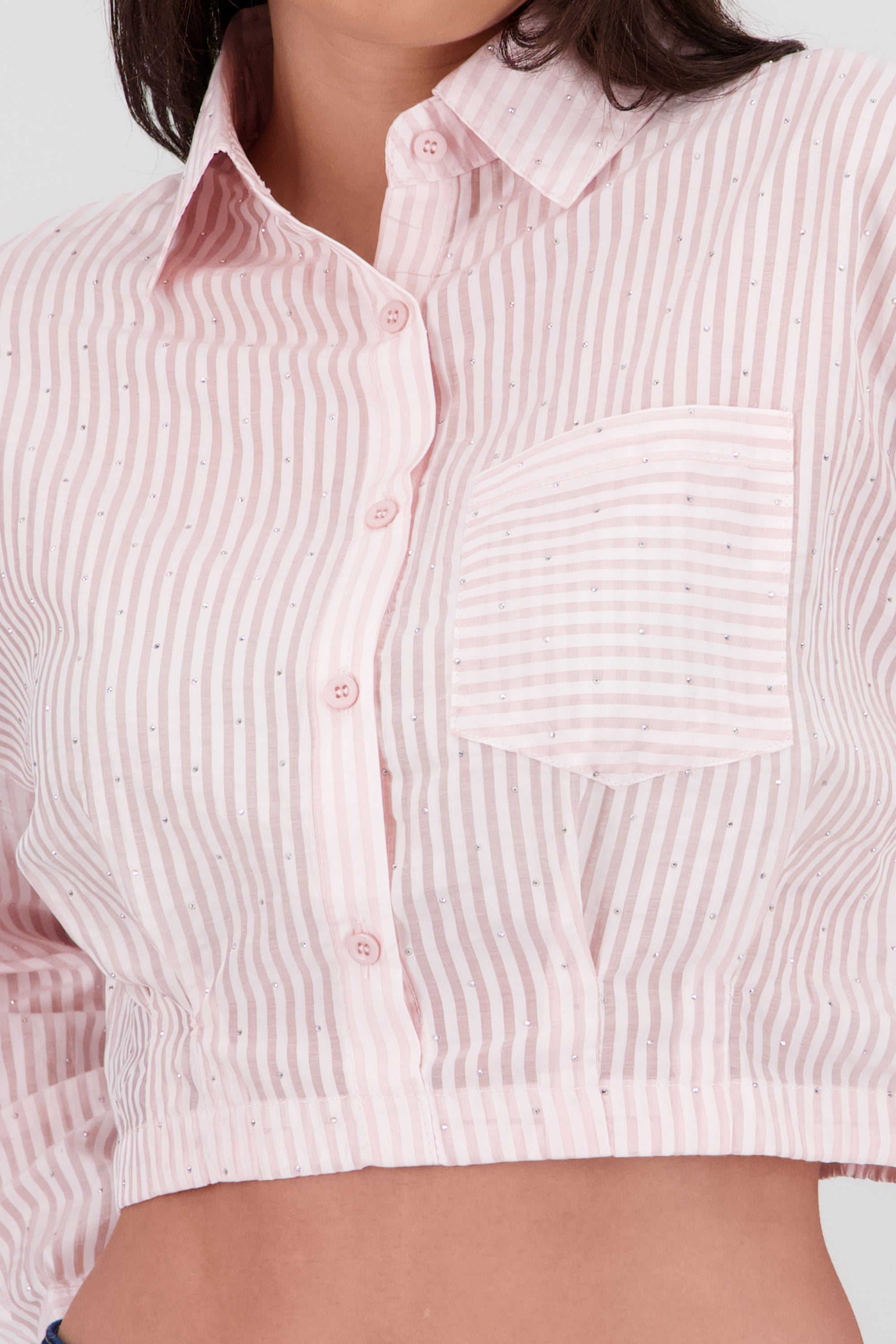 Camisa de rayas detalle brillos ROSA