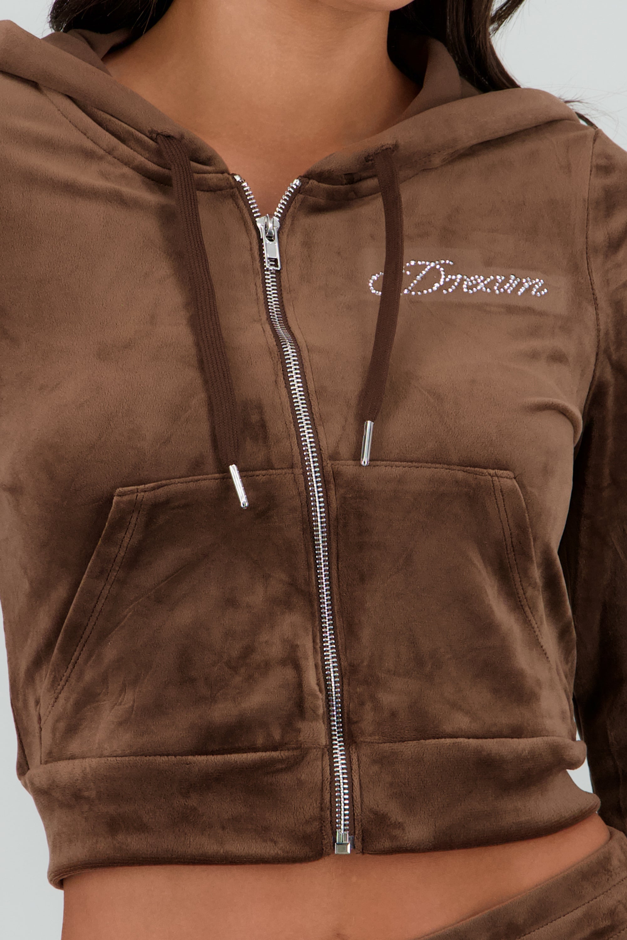 Chamarra con gorro y cierre lisa dream CHOCOLATE