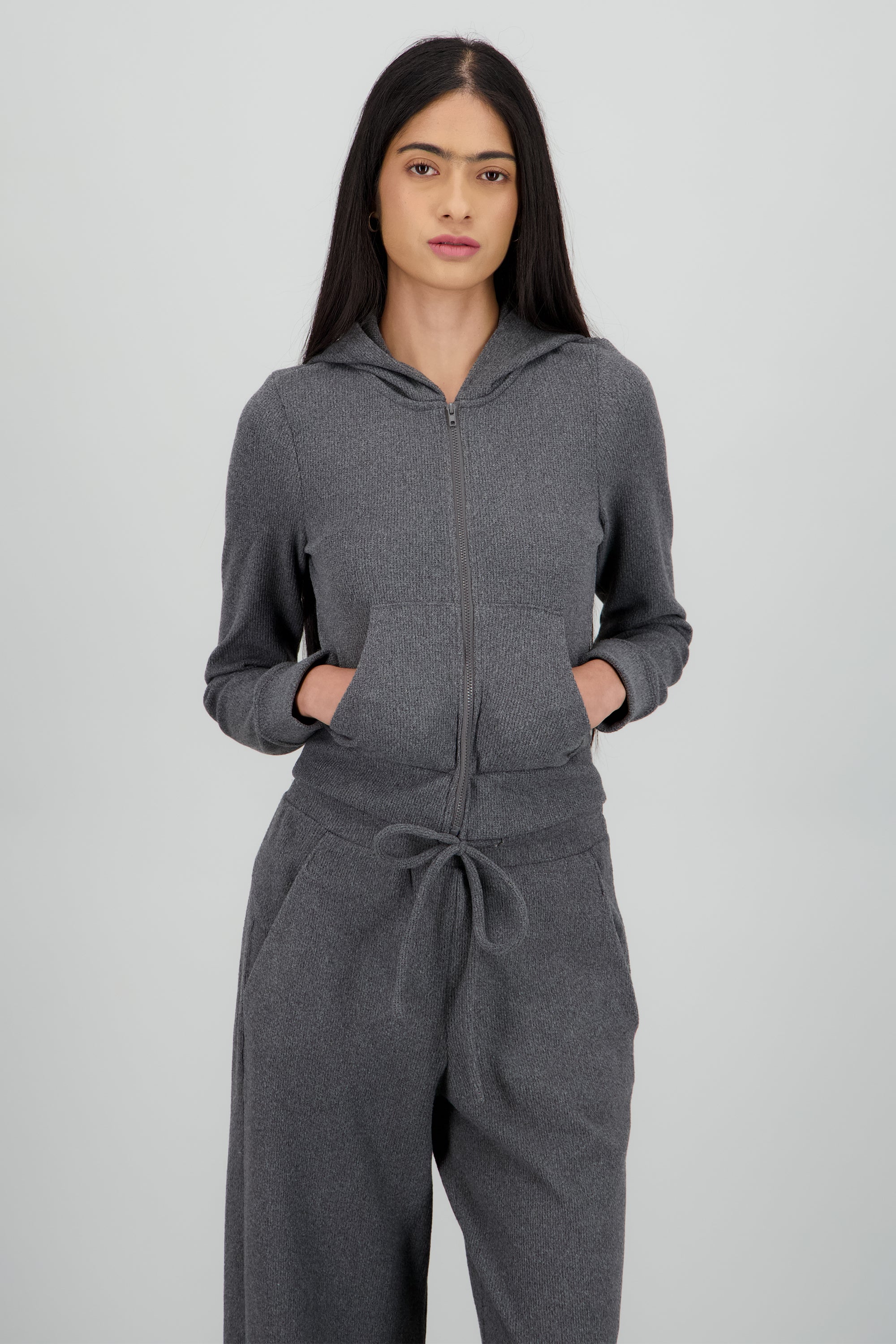 Chamarra lisa con cierre GRIS OBSCURO