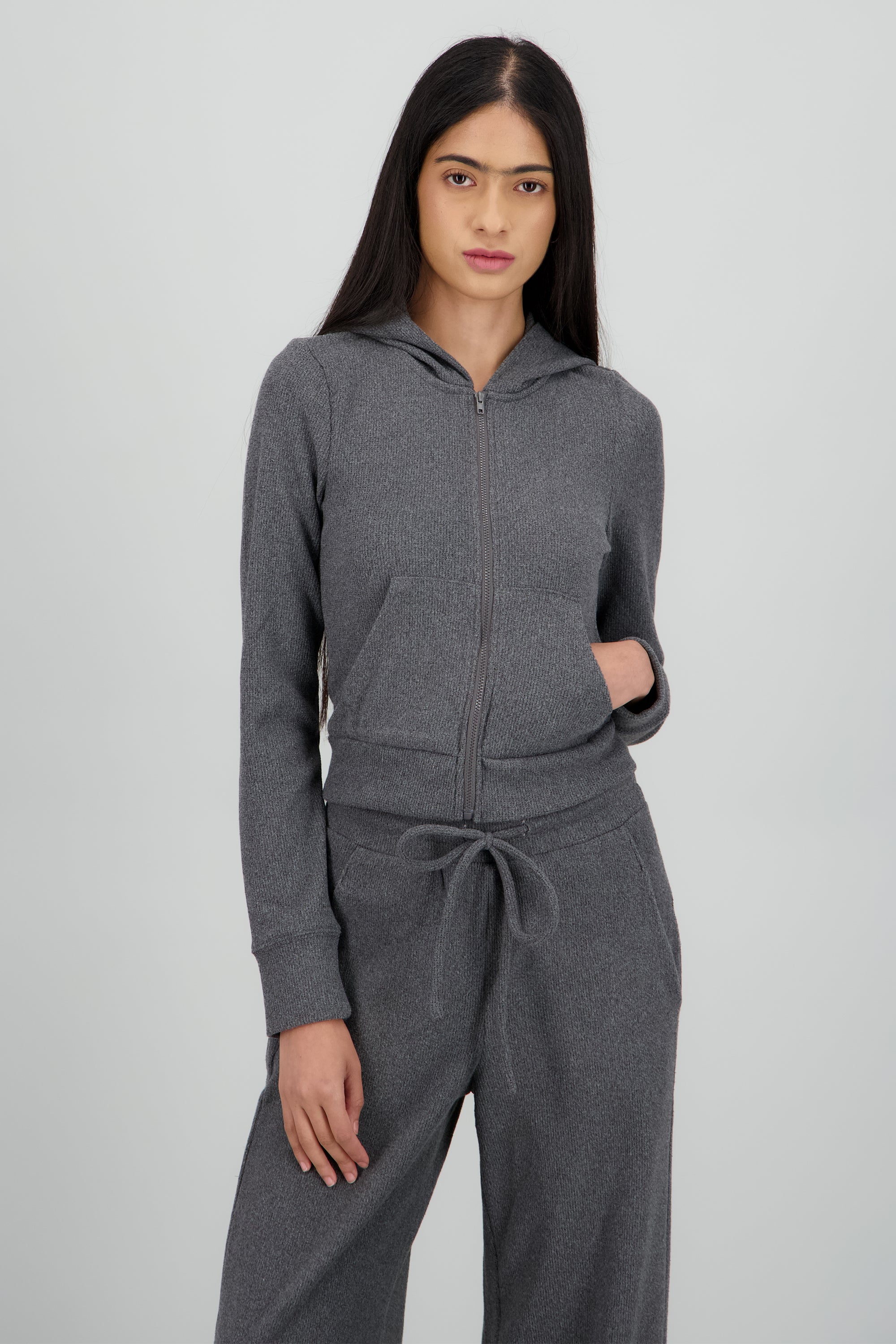 Chamarra lisa con cierre GRIS OBSCURO
