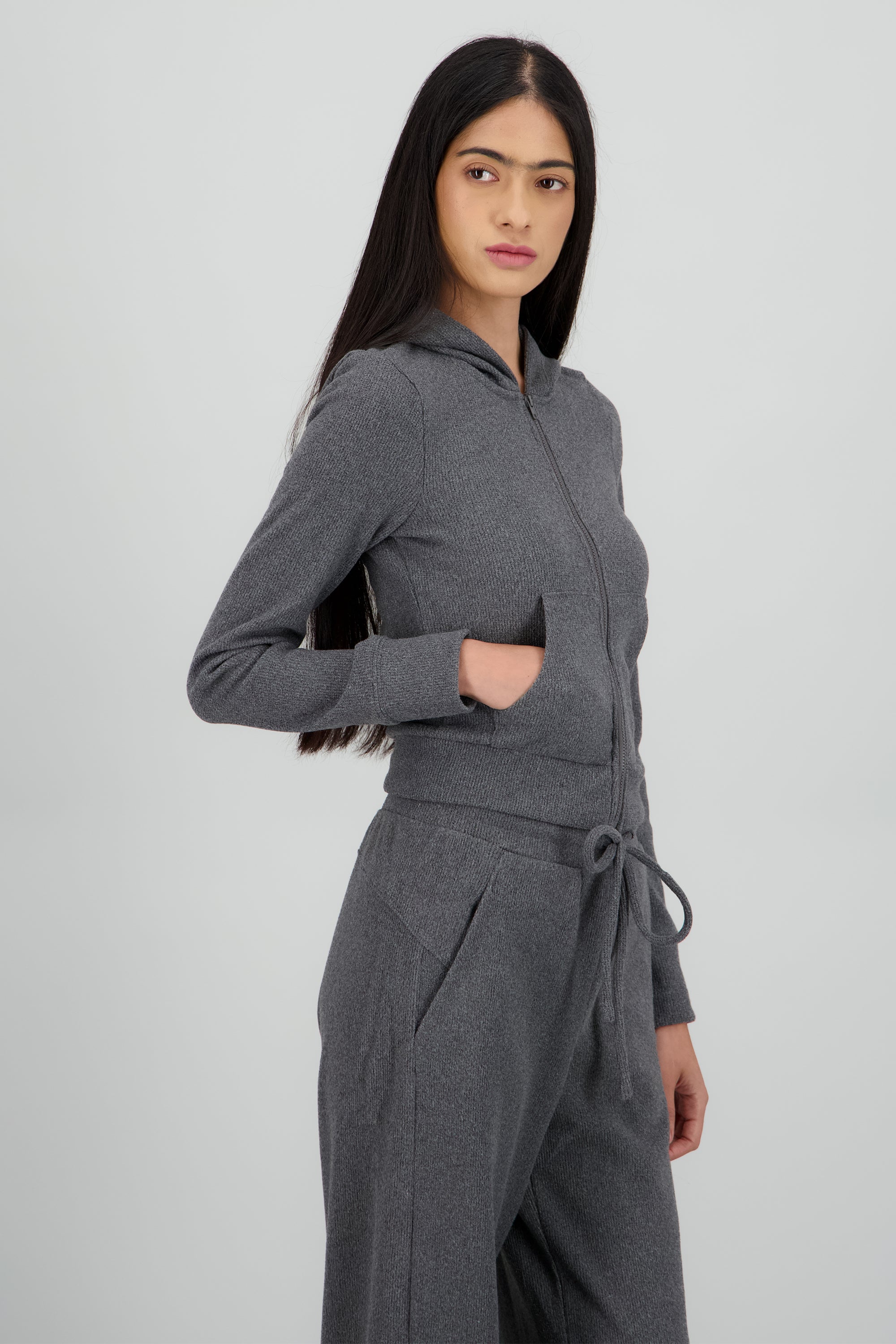 Chamarra lisa con cierre GRIS OBSCURO