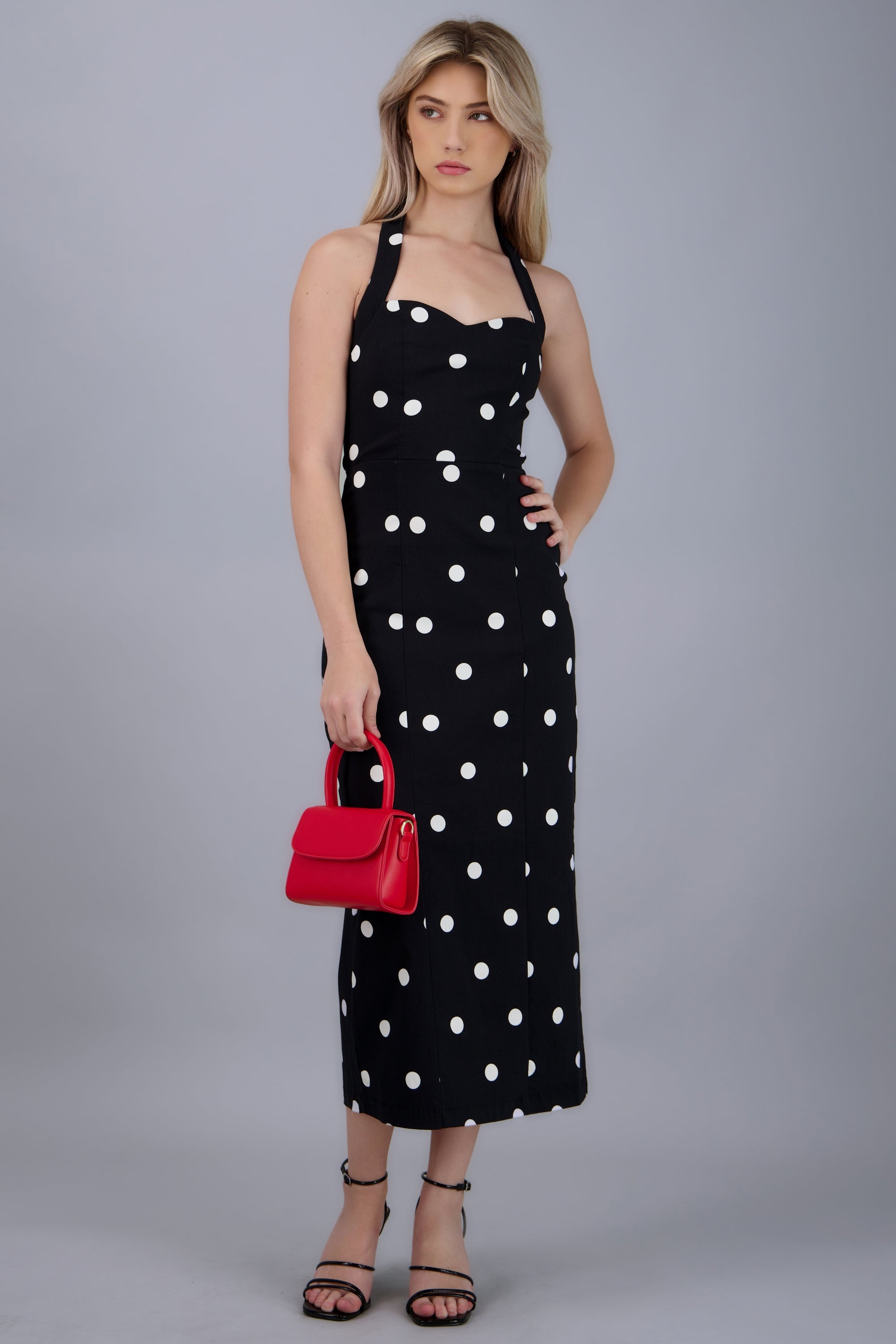 Vestido halter polka dots NEGRO COMBO