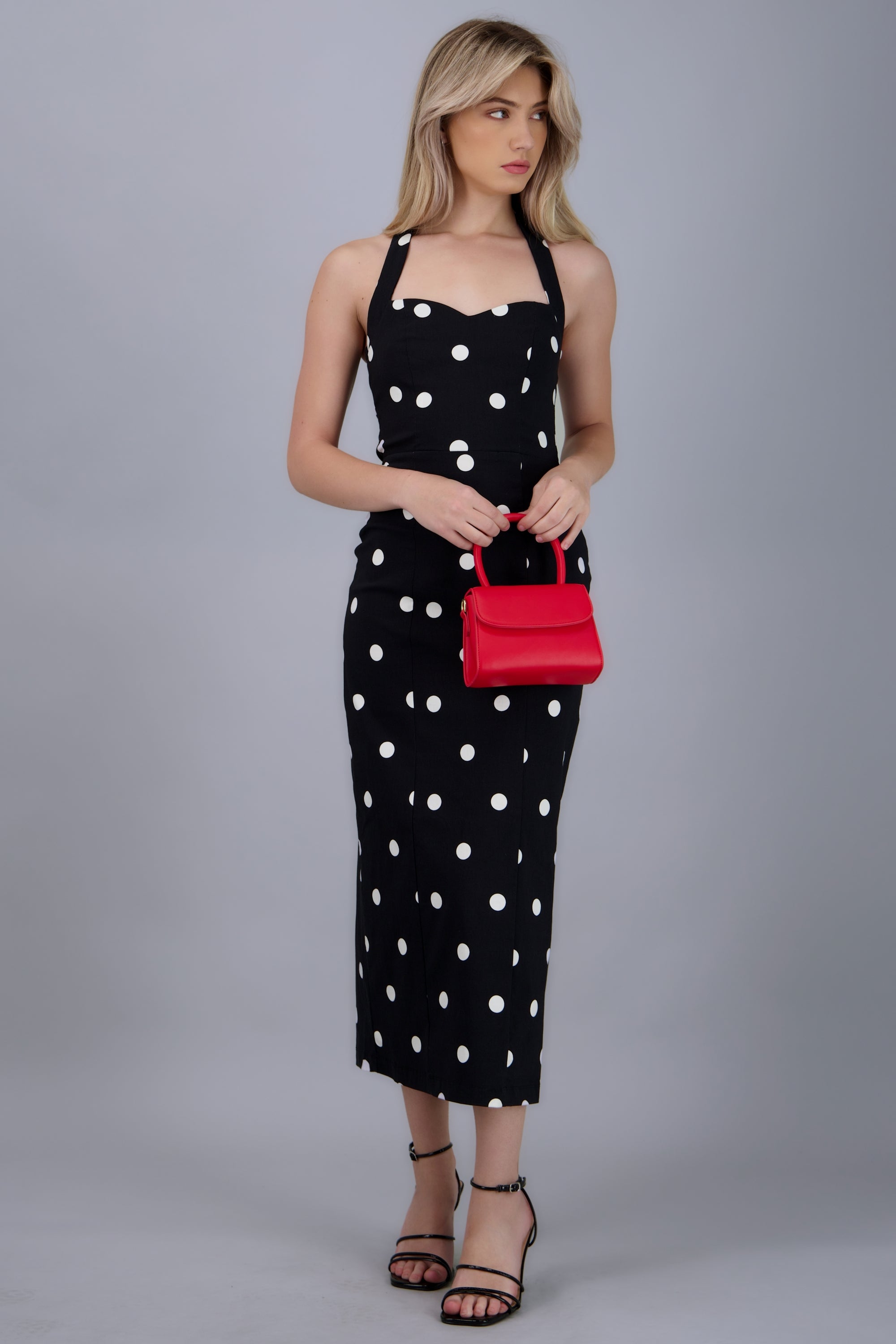 Vestido halter polka dots NEGRO COMBO