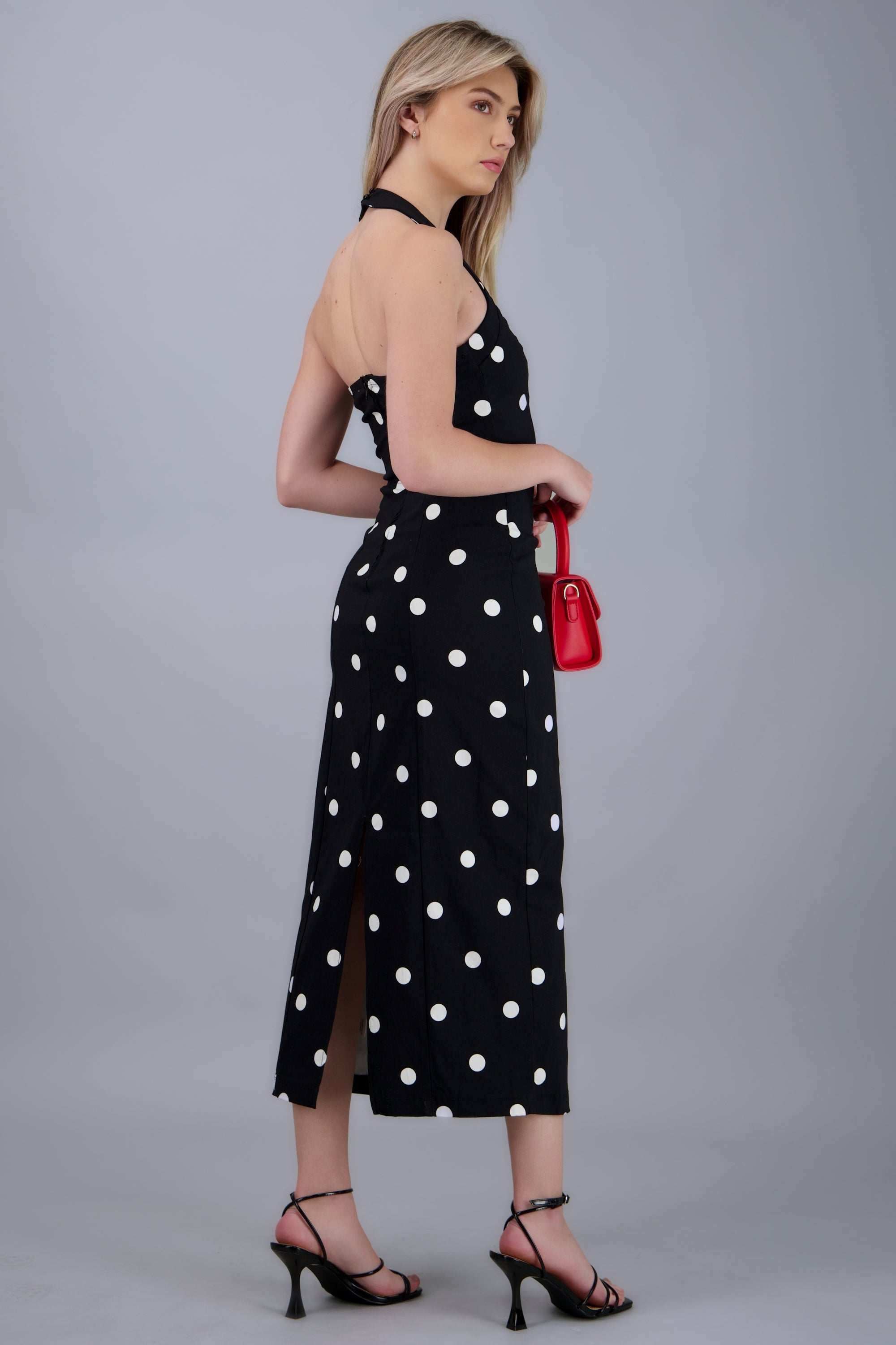 Vestido halter polka dots NEGRO COMBO