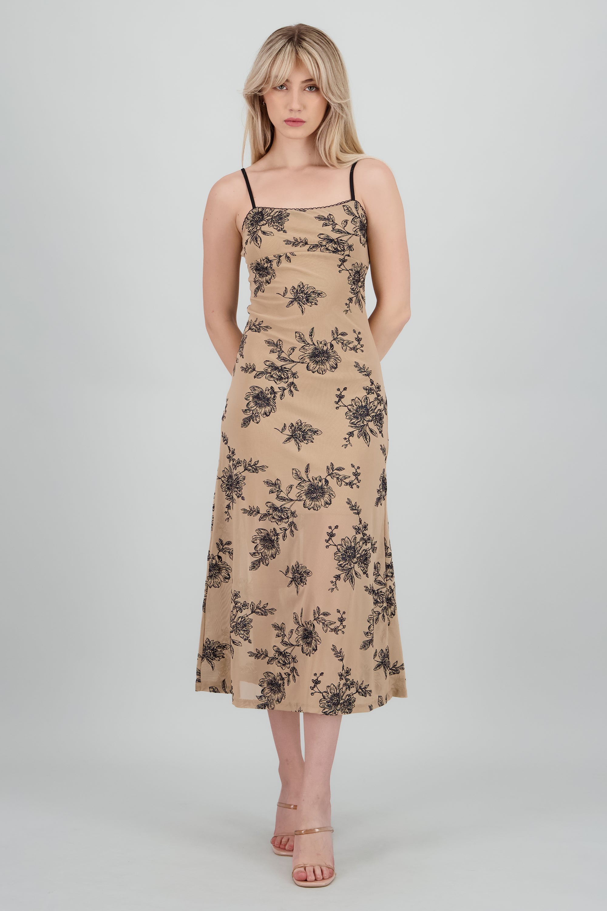 Vestido tirantes tubo brillos TAUPE