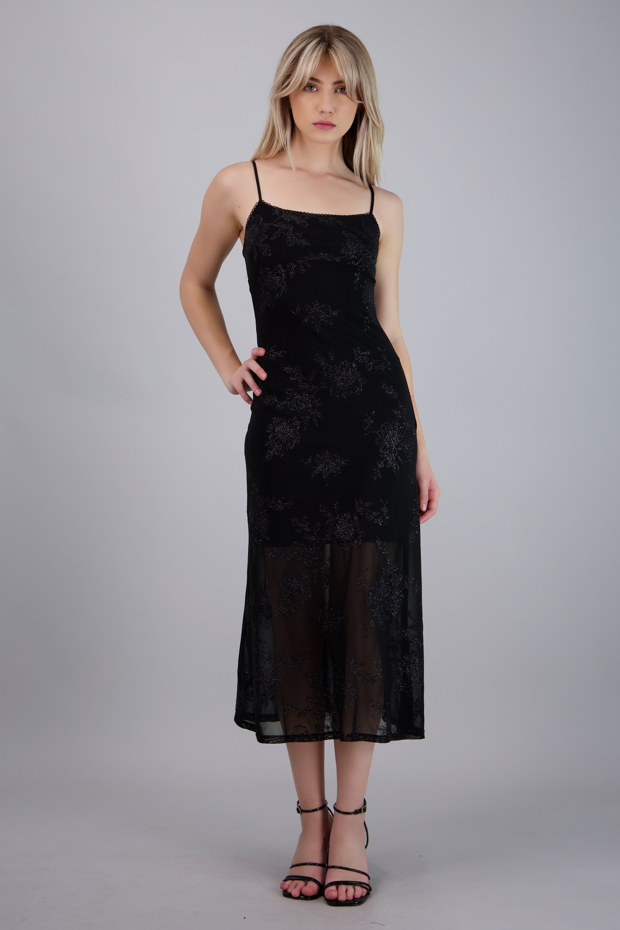 Vestido tirantes tubo brillos NEGRO