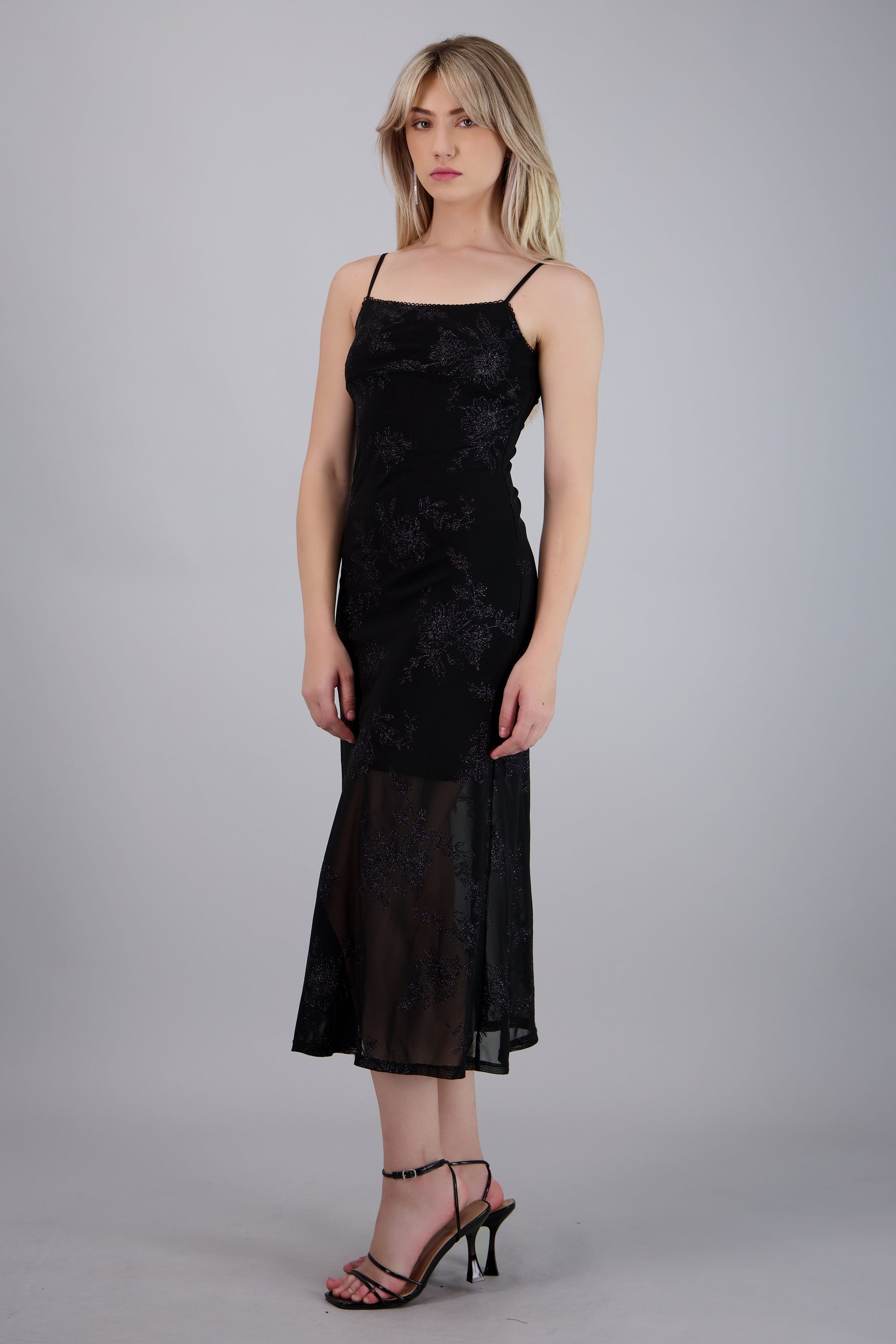 Vestido tirantes tubo brillos NEGRO