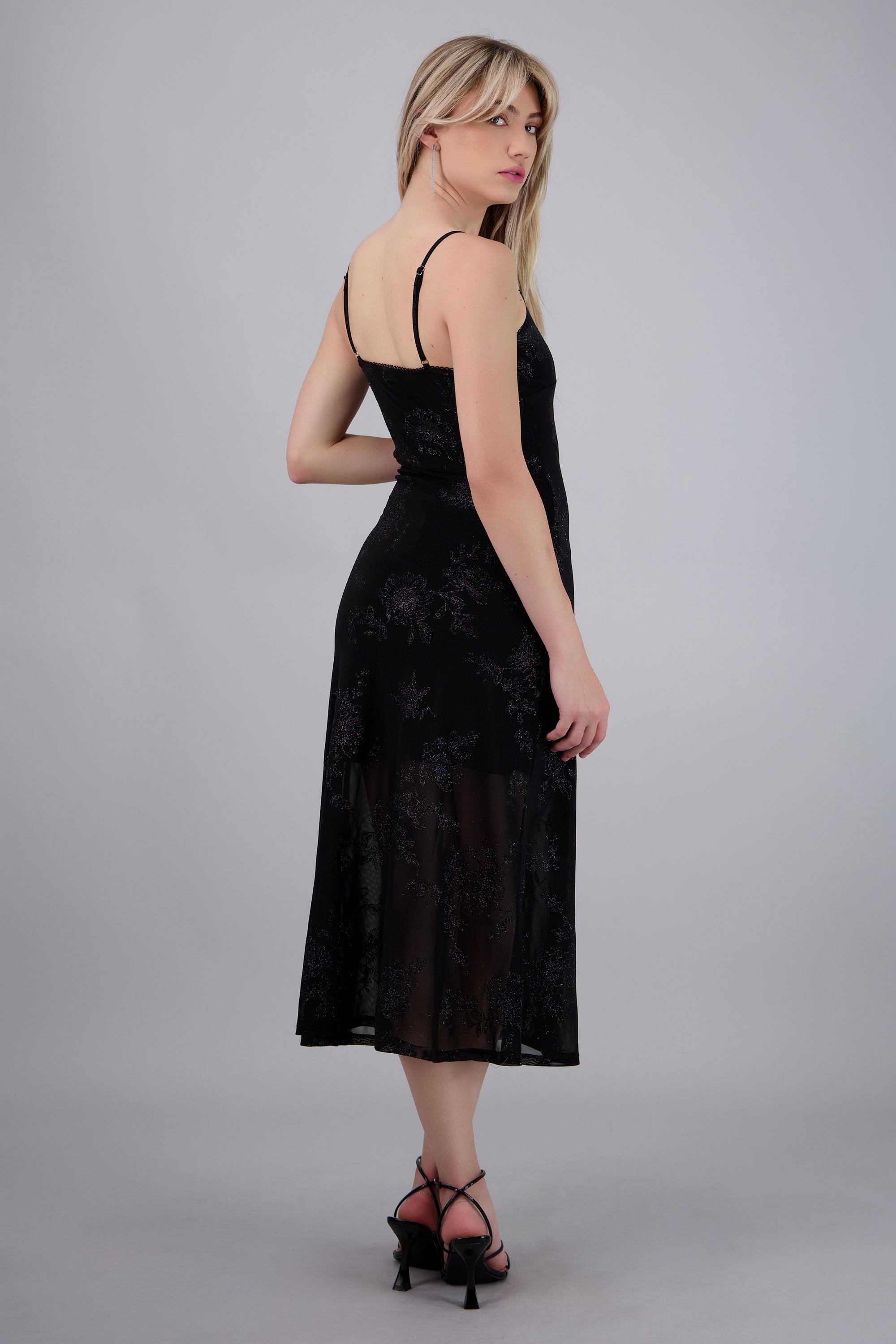 Vestido tirantes tubo brillos NEGRO