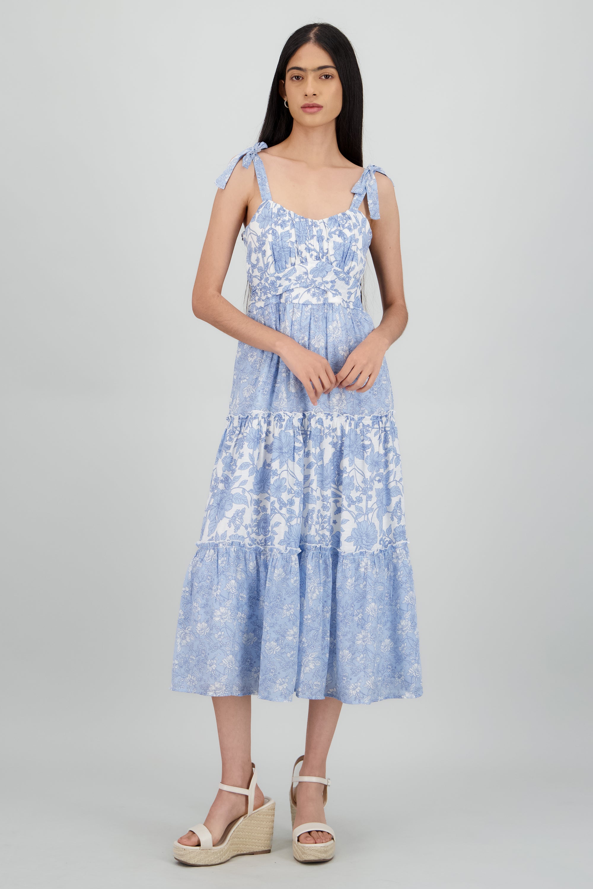 vestido estampado detalle moño tirantes AZUL COMBO