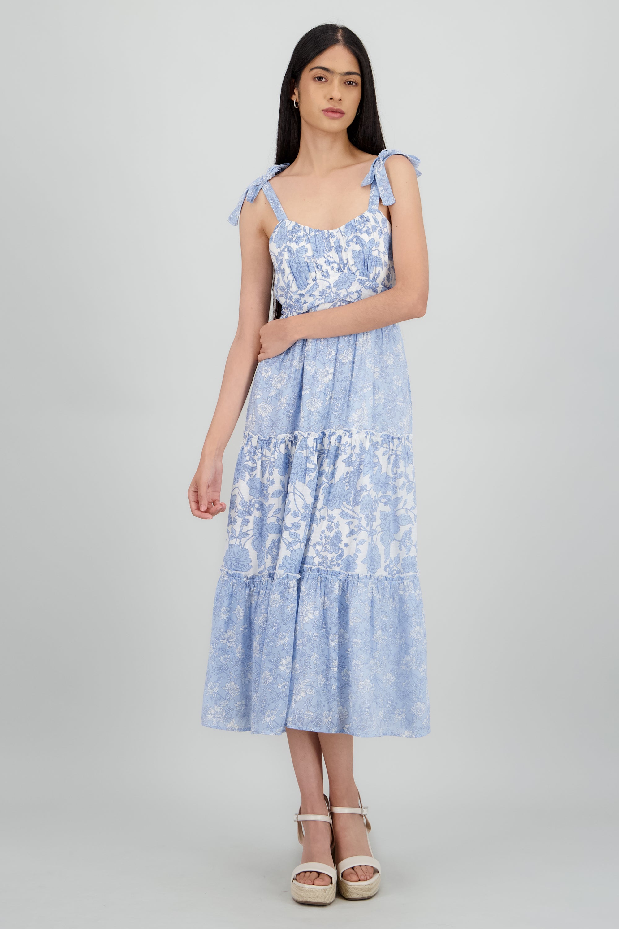 vestido estampado detalle moño tirantes AZUL COMBO