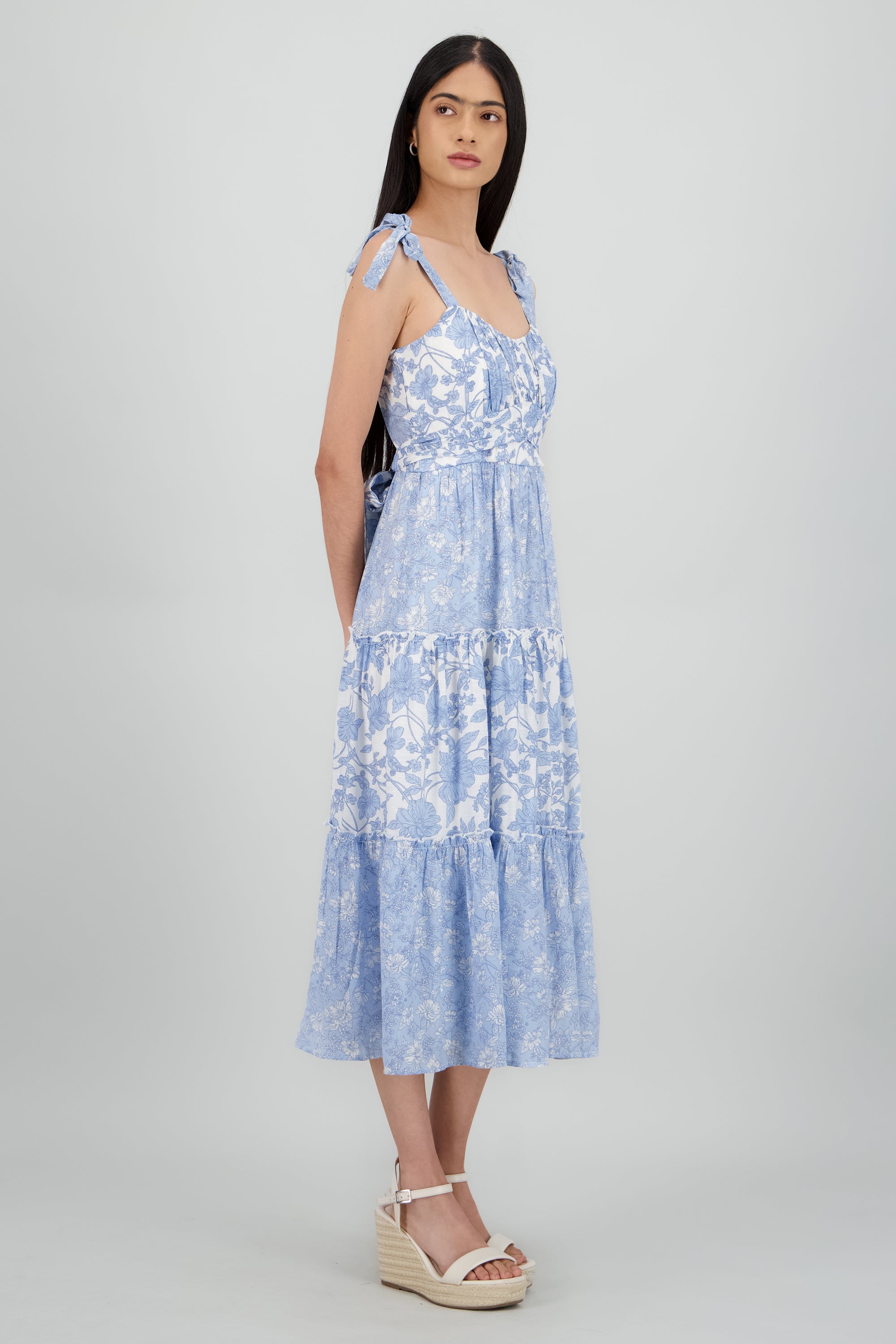 vestido estampado detalle moño tirantes AZUL COMBO