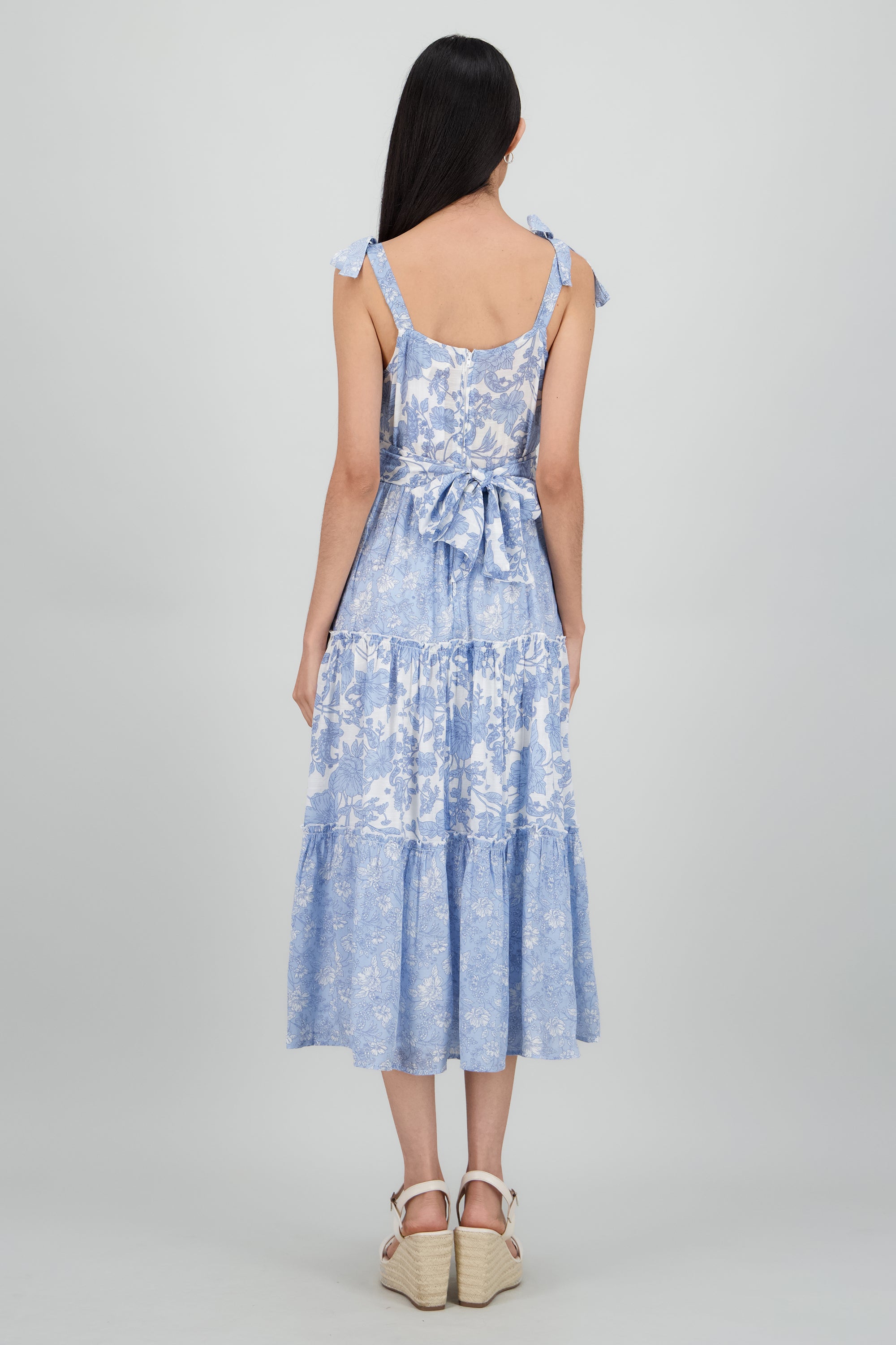 vestido estampado detalle moño tirantes AZUL COMBO