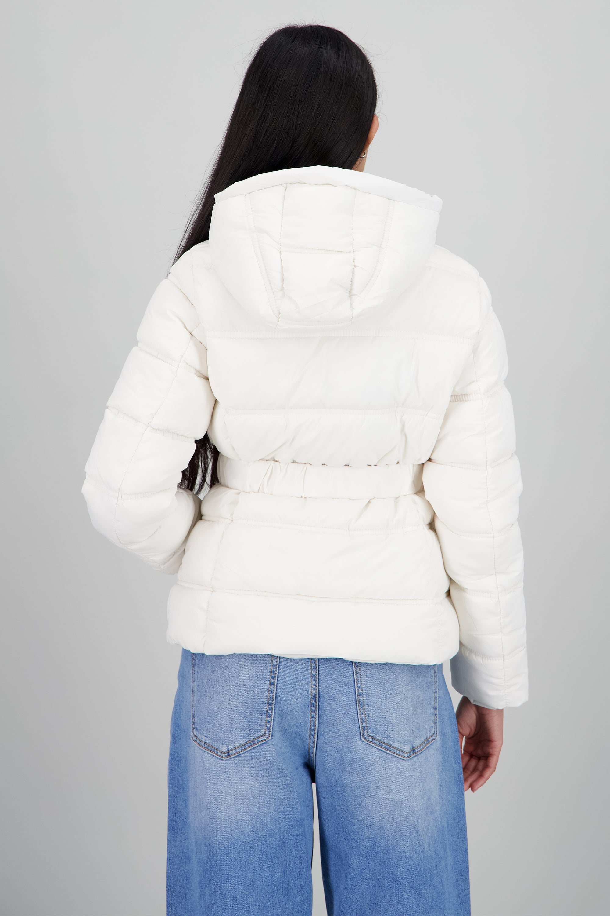 Chamarra puffer detalle cinturon BLANCO