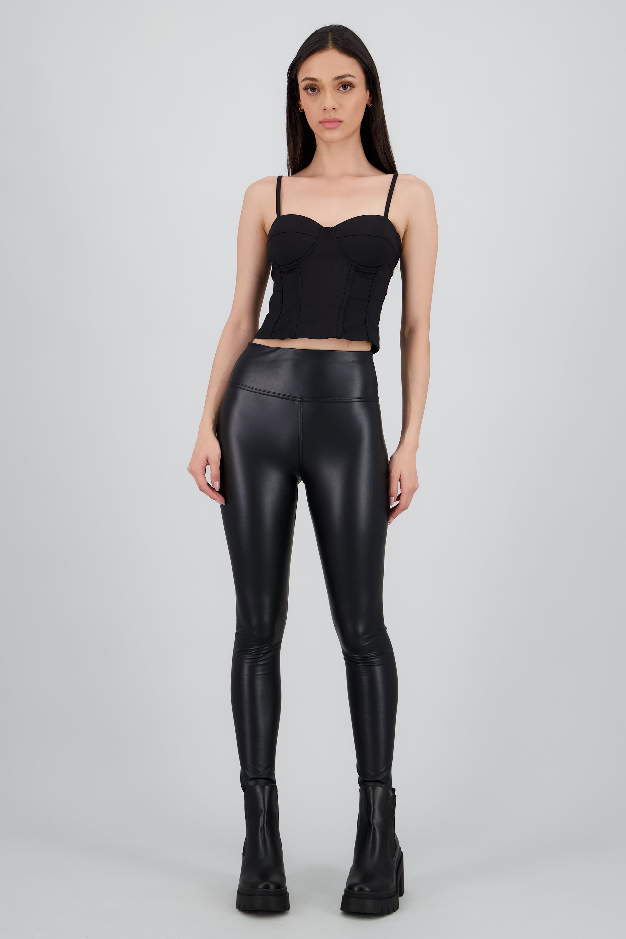 Leggings PU lisos NEGRO