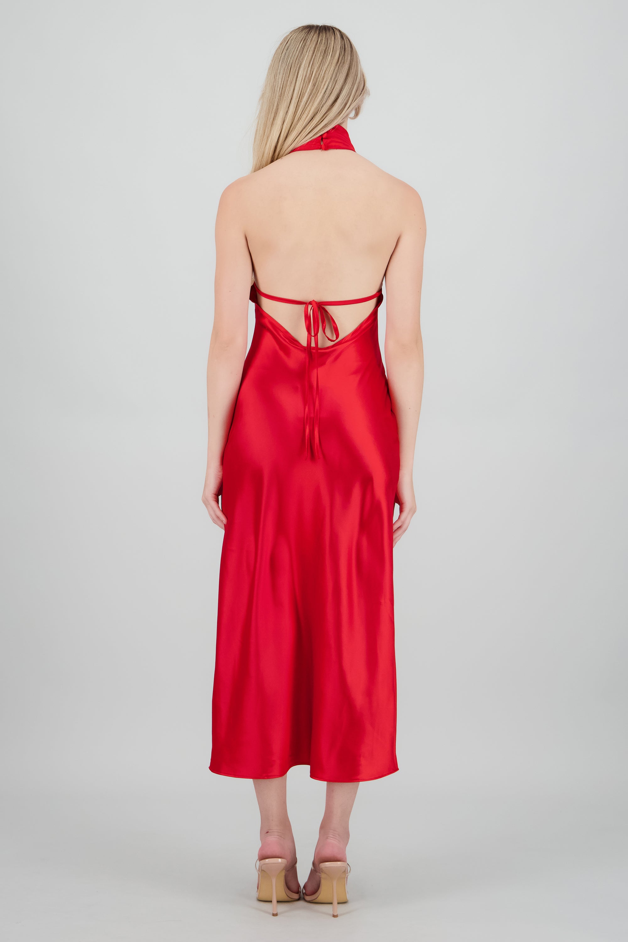 Vestido midi cuello alto con amarre en espalda ROJO