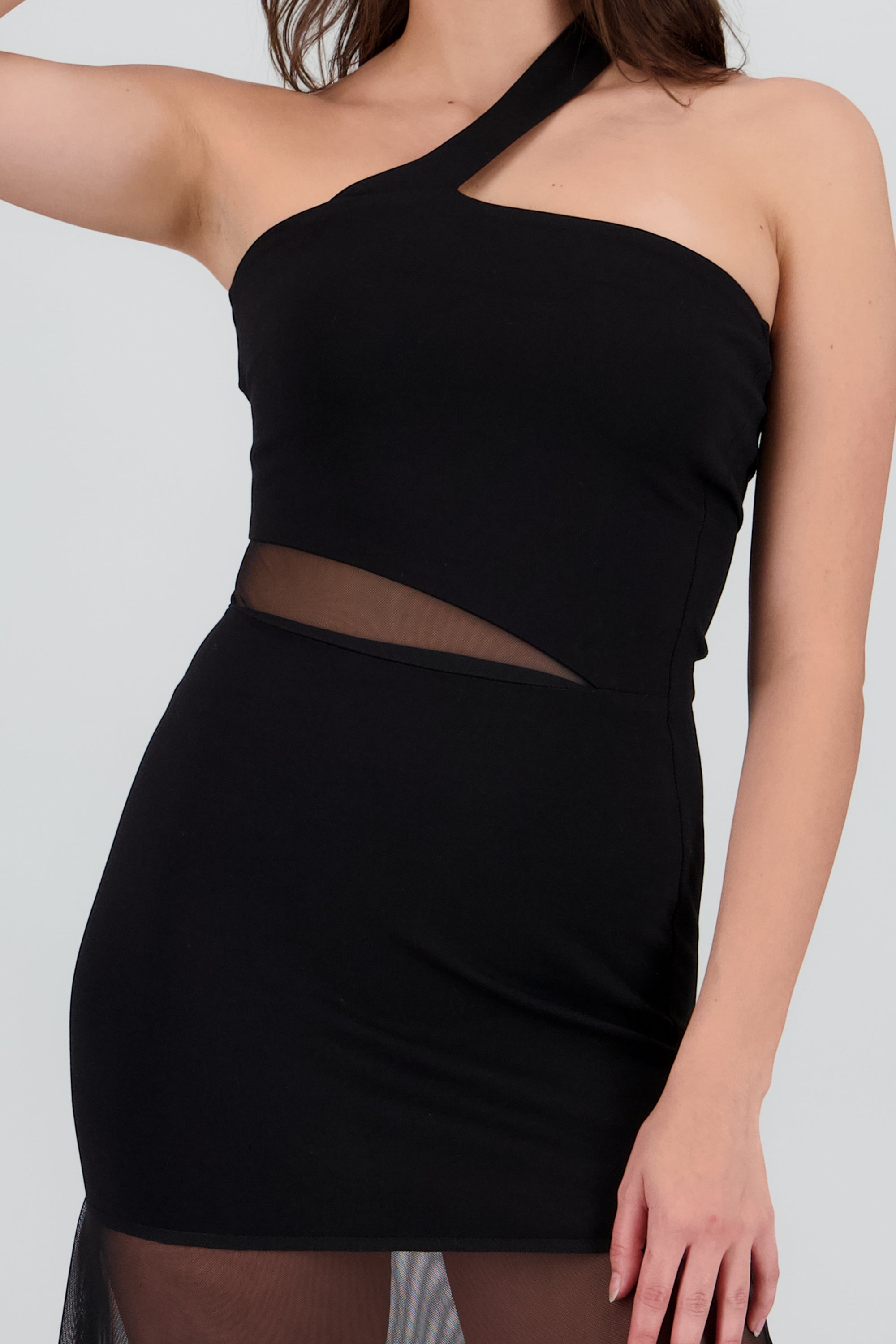 Vestido maxi cutouts mesh con cruce tirante NEGRO