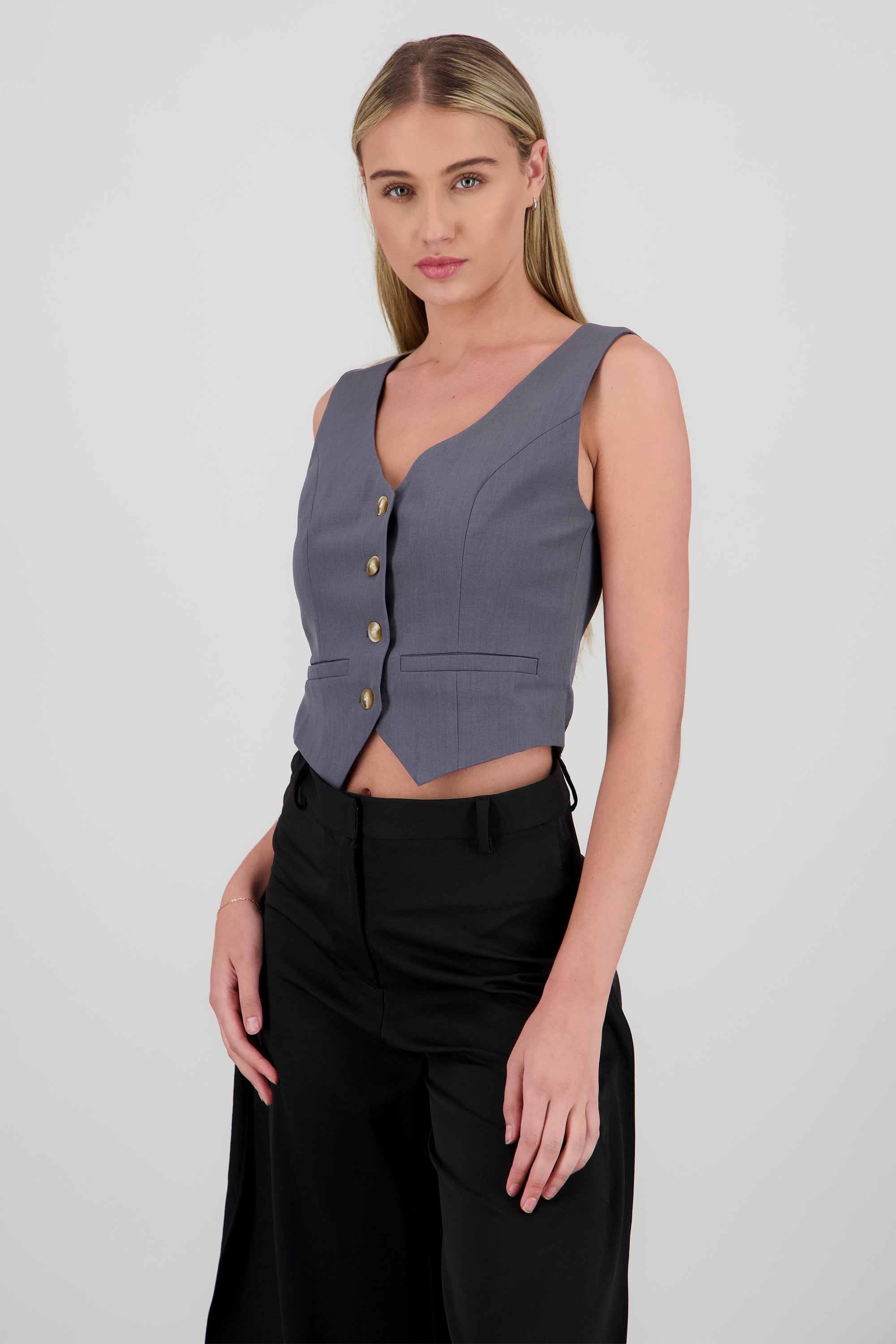 Chaleco sastreado botones GRIS