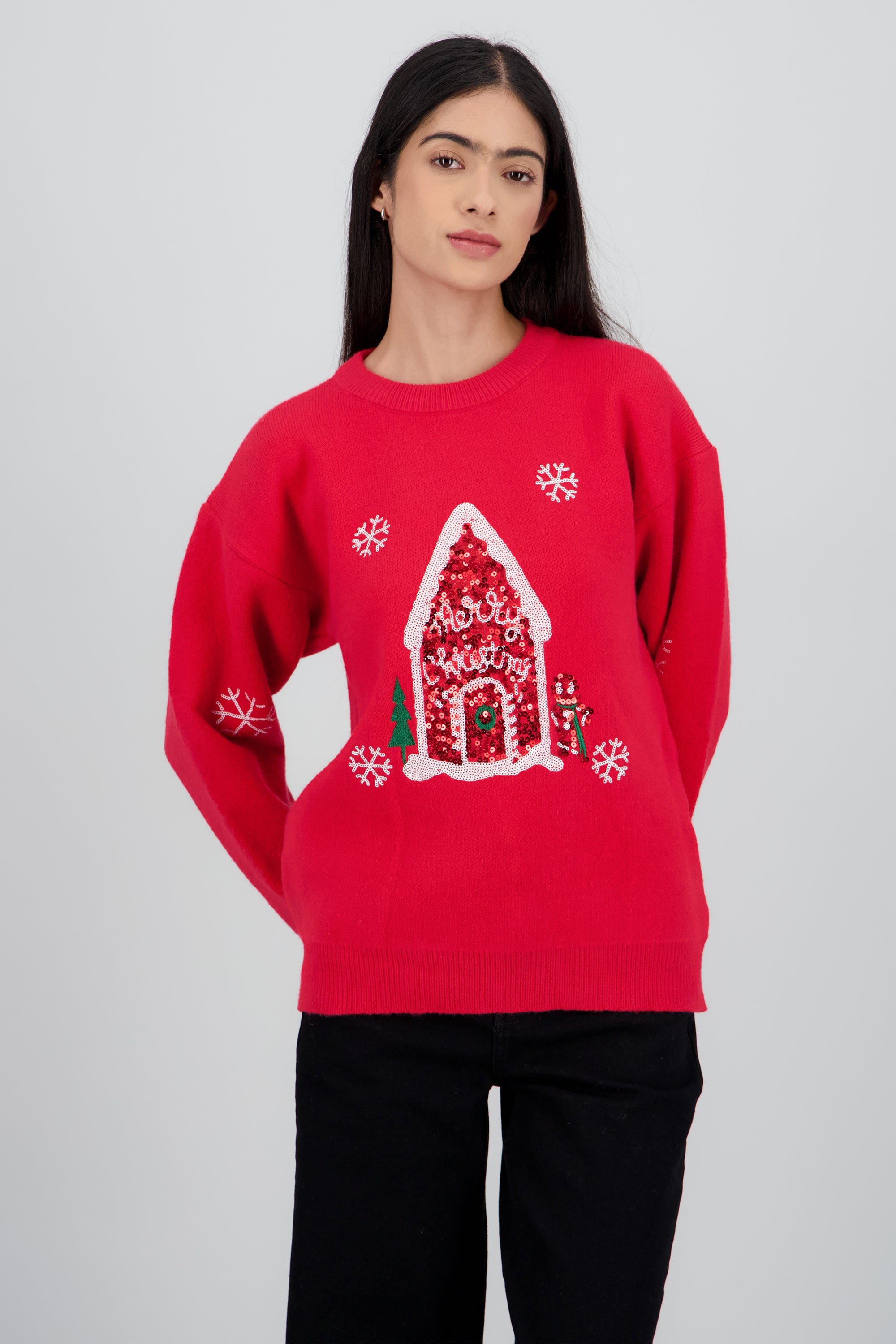 Sueter navidad casita ROJO COMBO