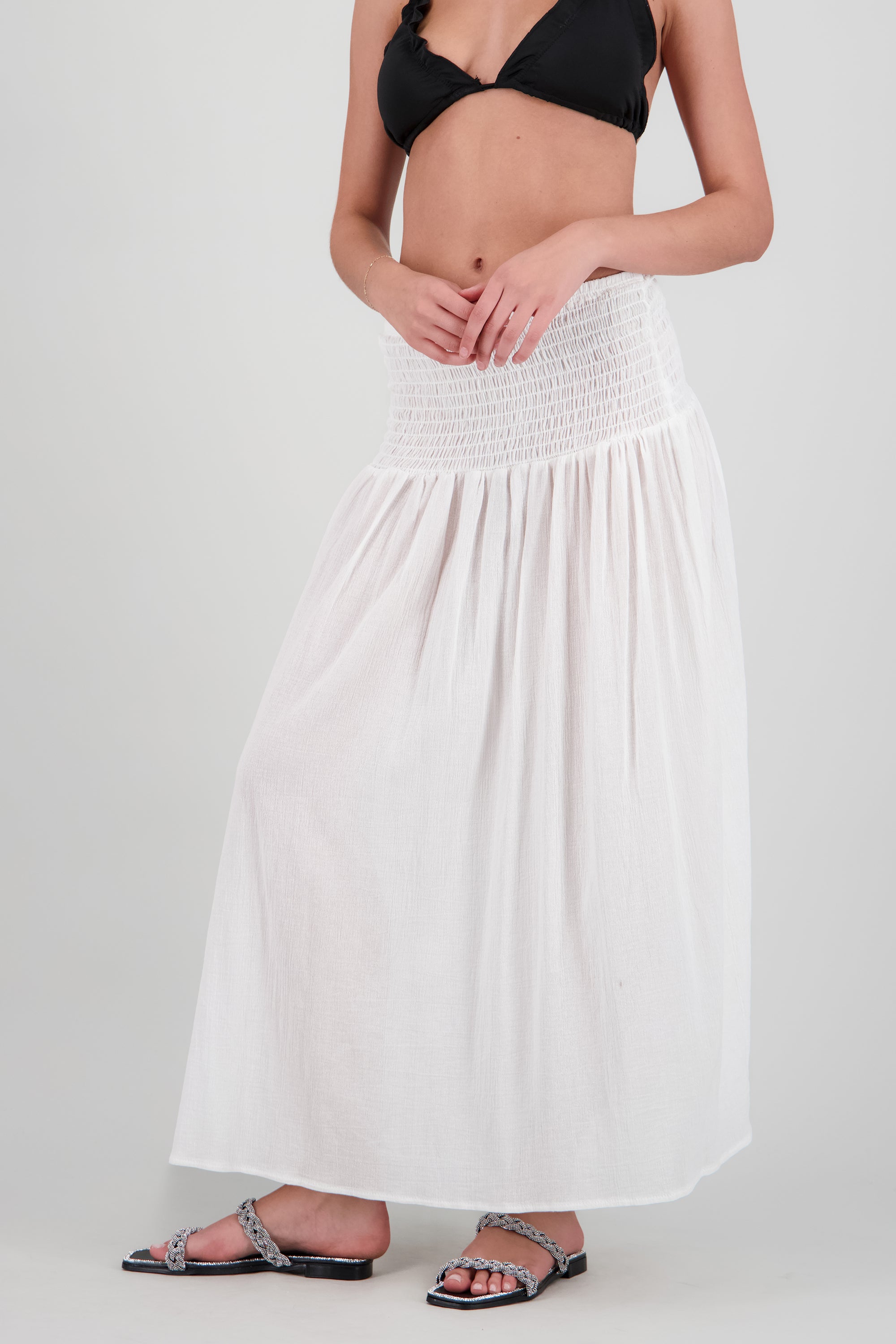 Falda smock con abertura ligera BLANCO
