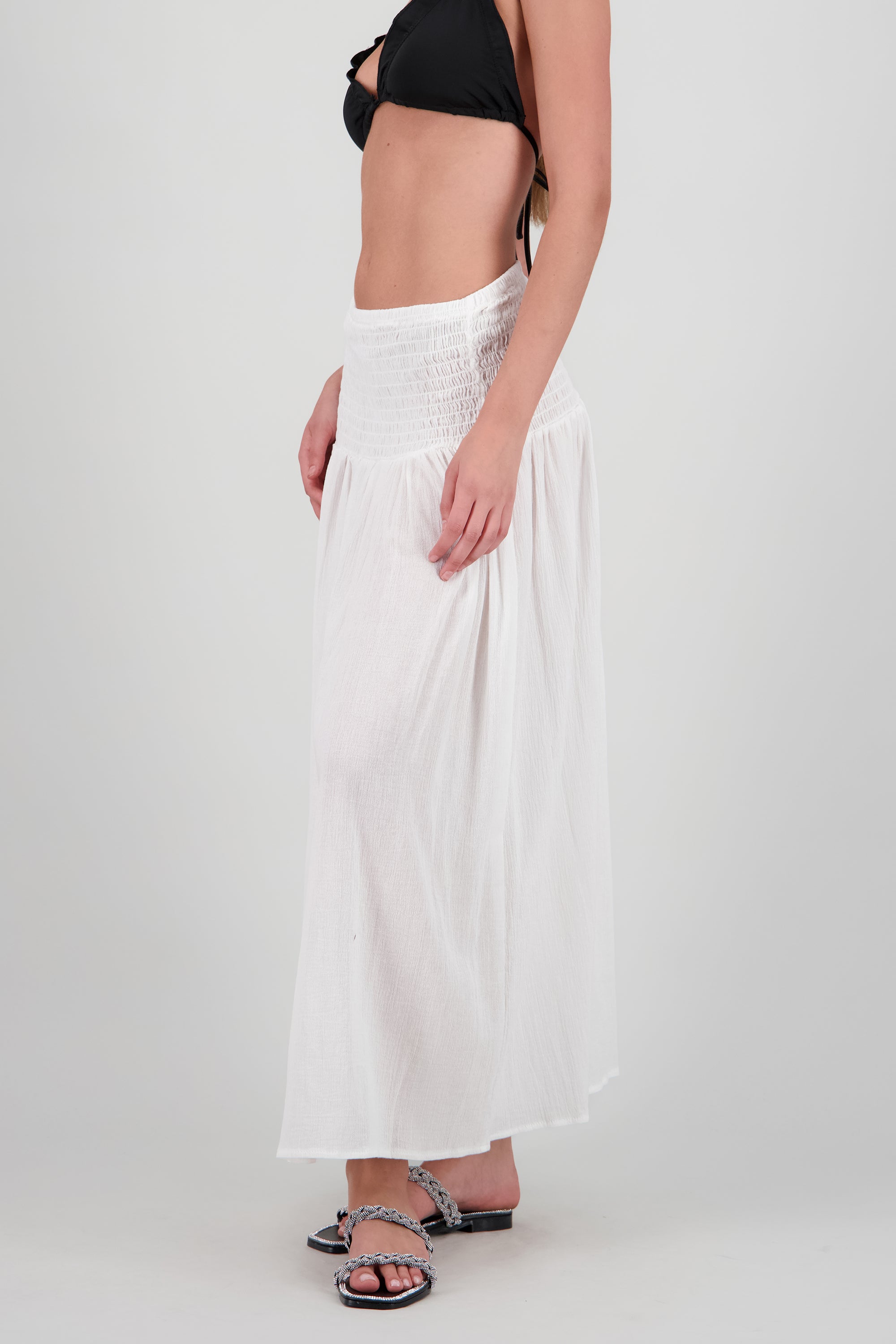 Falda smock con abertura ligera BLANCO