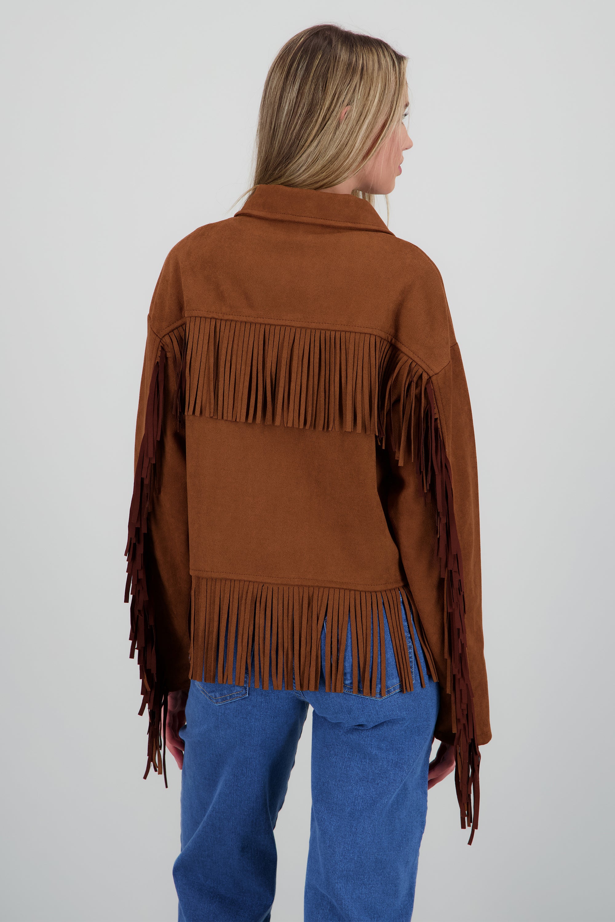 Chamarra flecos con cortes suede CAFE