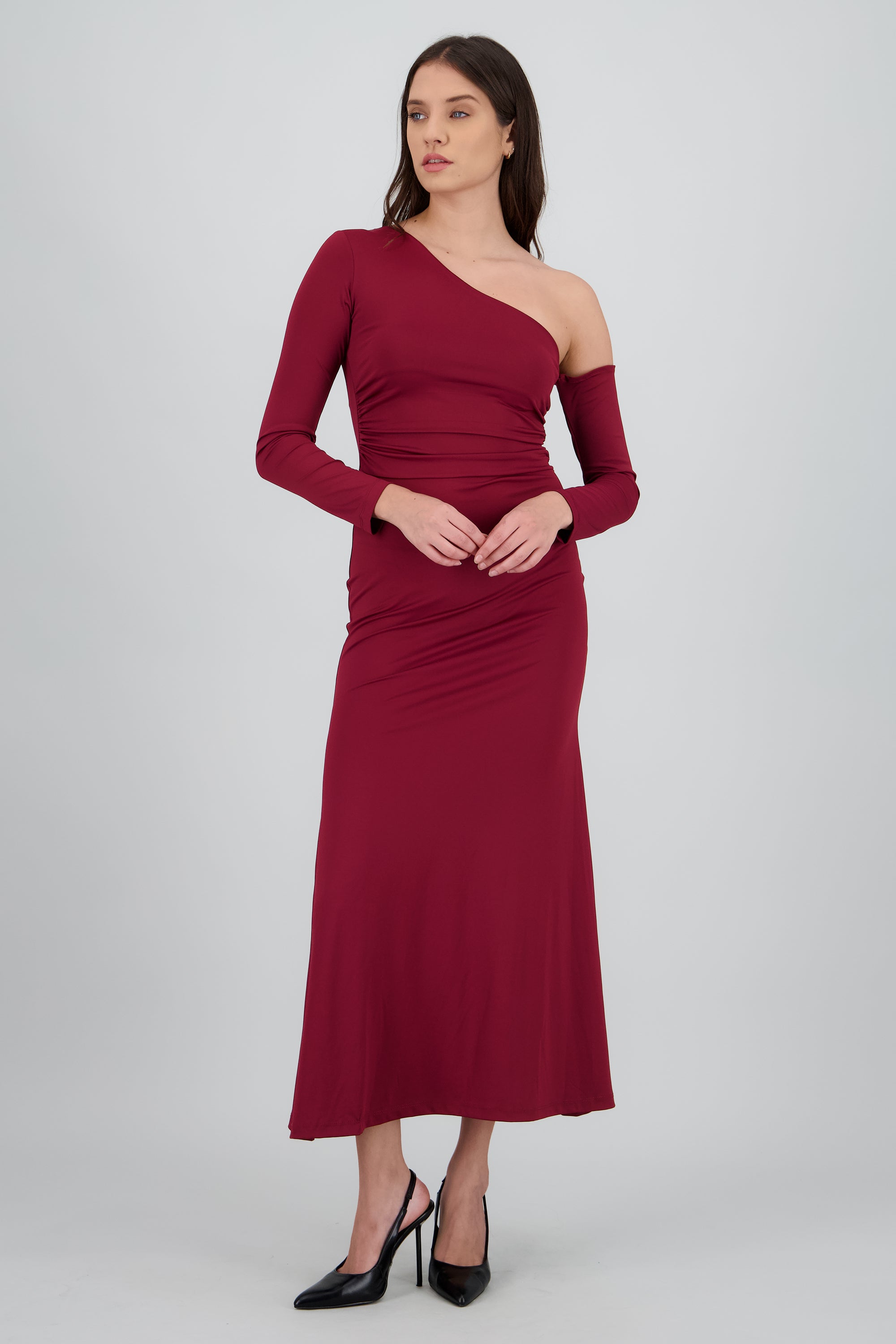 Vestido maxi one shoulder manga larga VINO