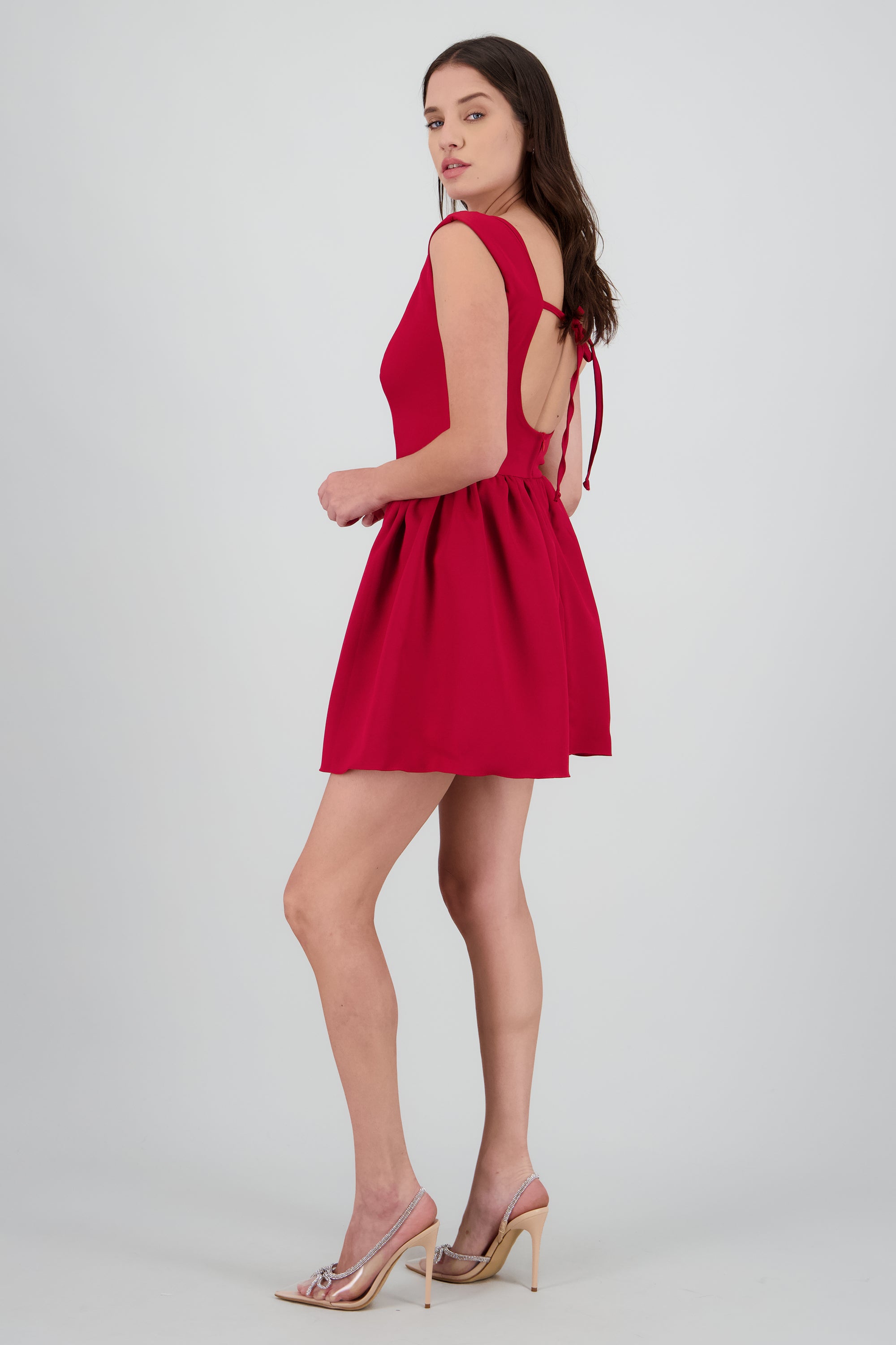 Vestido mini ampon con amarre espalda ROJO