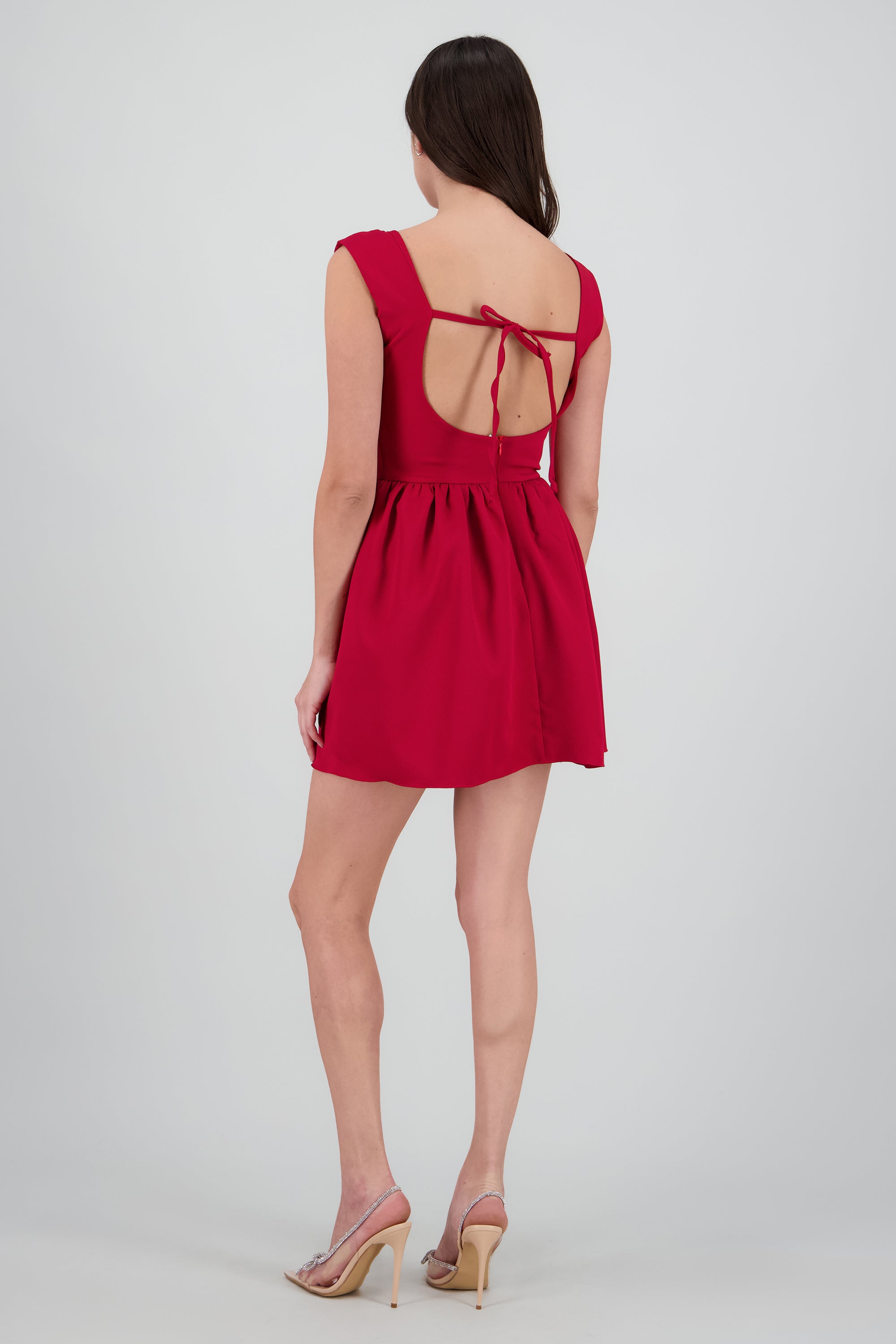 Vestido mini ampon con amarre espalda ROJO