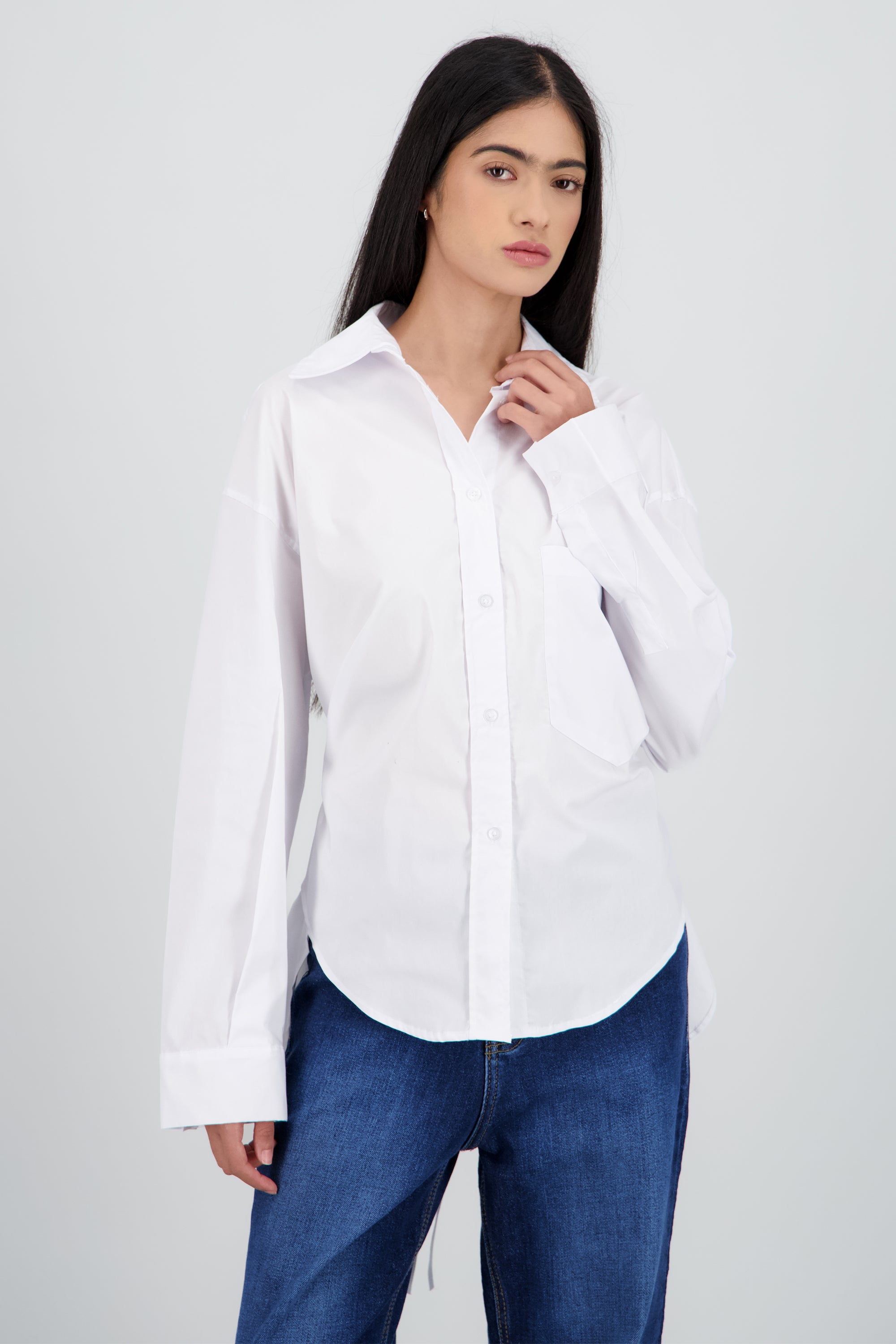 Camisa manga larga detalle laso BLANCO