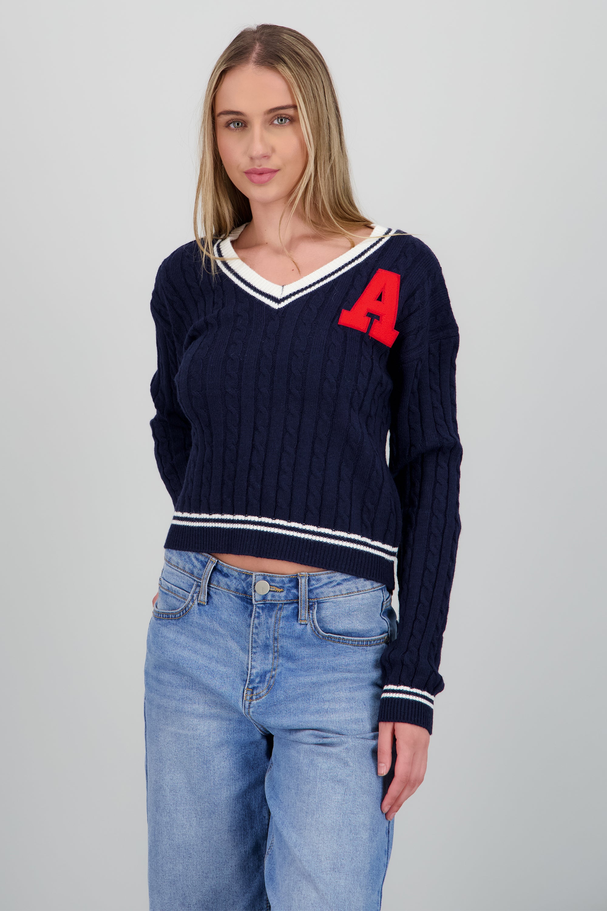 Sueter tejido cuello V MARINO