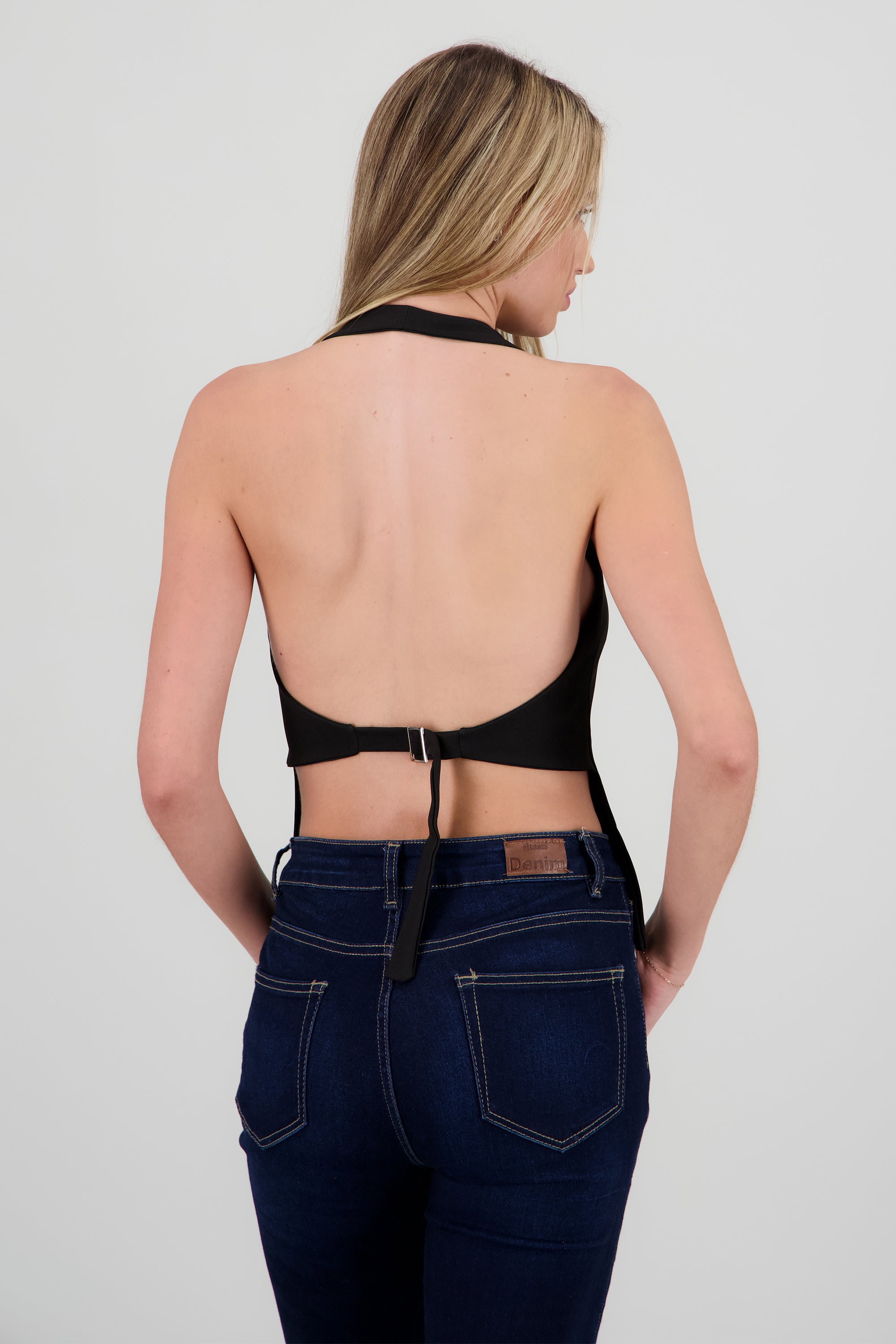 Top halter detalle botones NEGRO