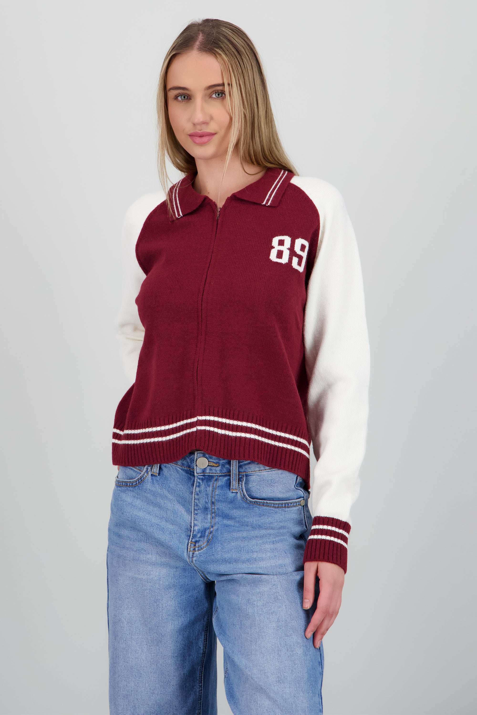 Bomber 89 color block tejido VINO COMBO