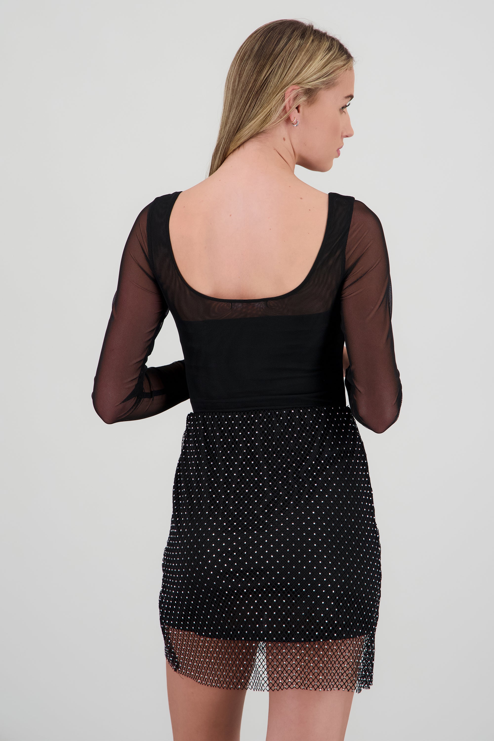 Body escote cuadrado manga larga mesh NEGRO