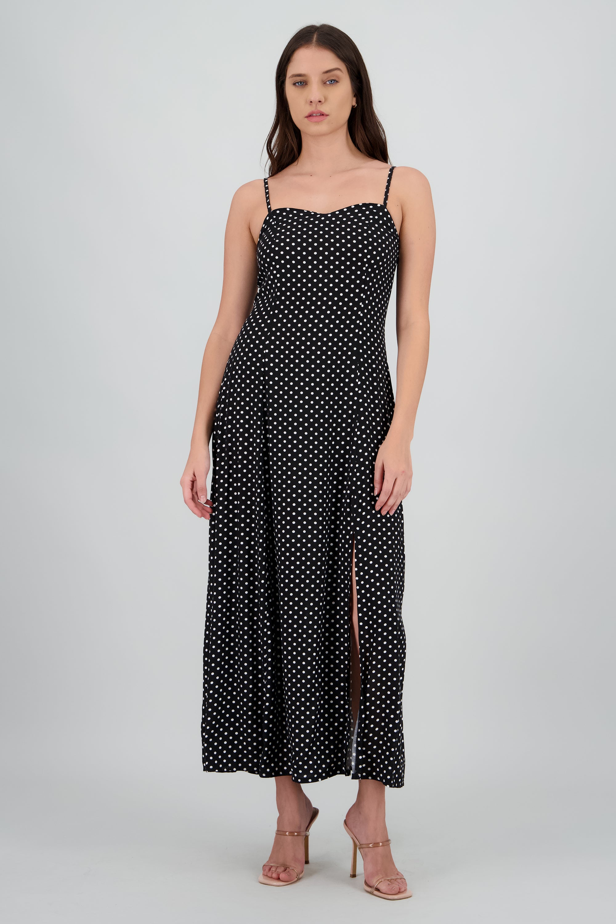 Vestido midi tirantes polka dots NEGRO COMBO