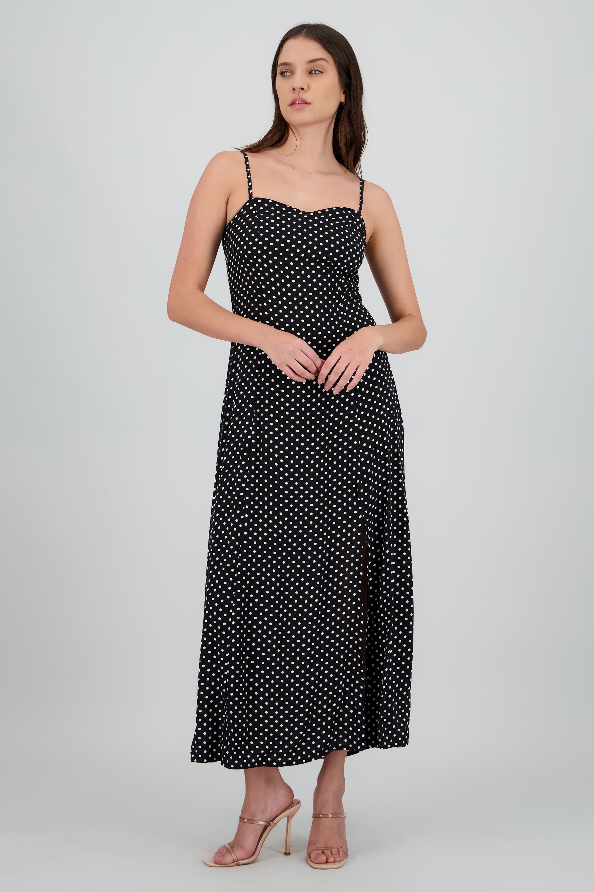 Vestido midi tirantes polka dots NEGRO COMBO