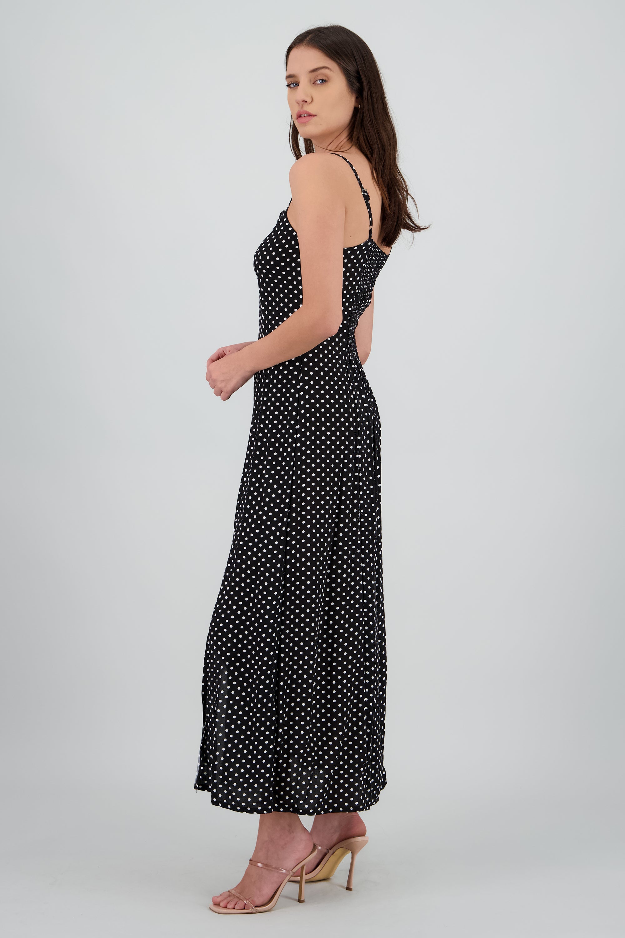 Vestido midi tirantes polka dots NEGRO COMBO