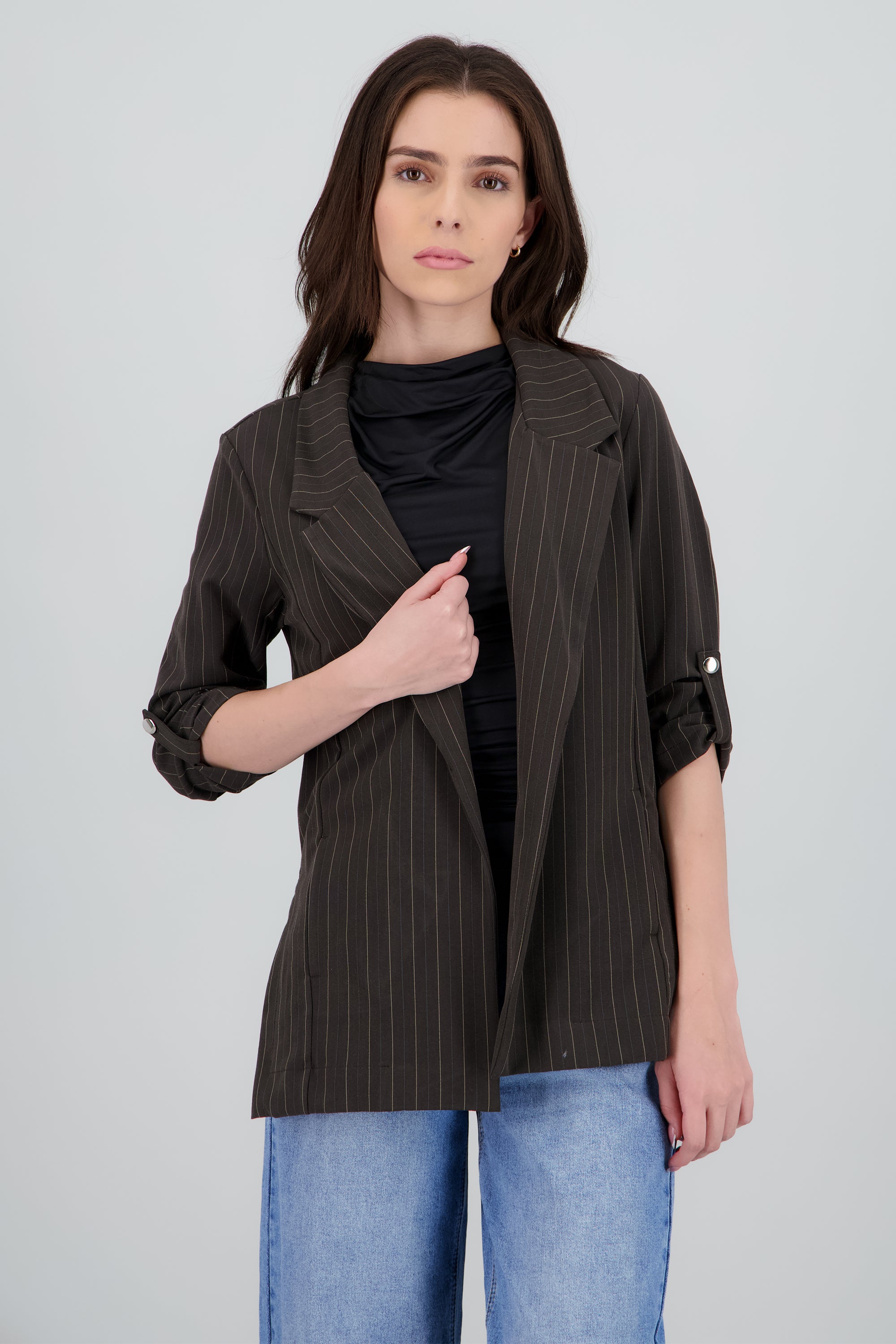 Blazer de manga elevador con rayas diplomáticas GRIS