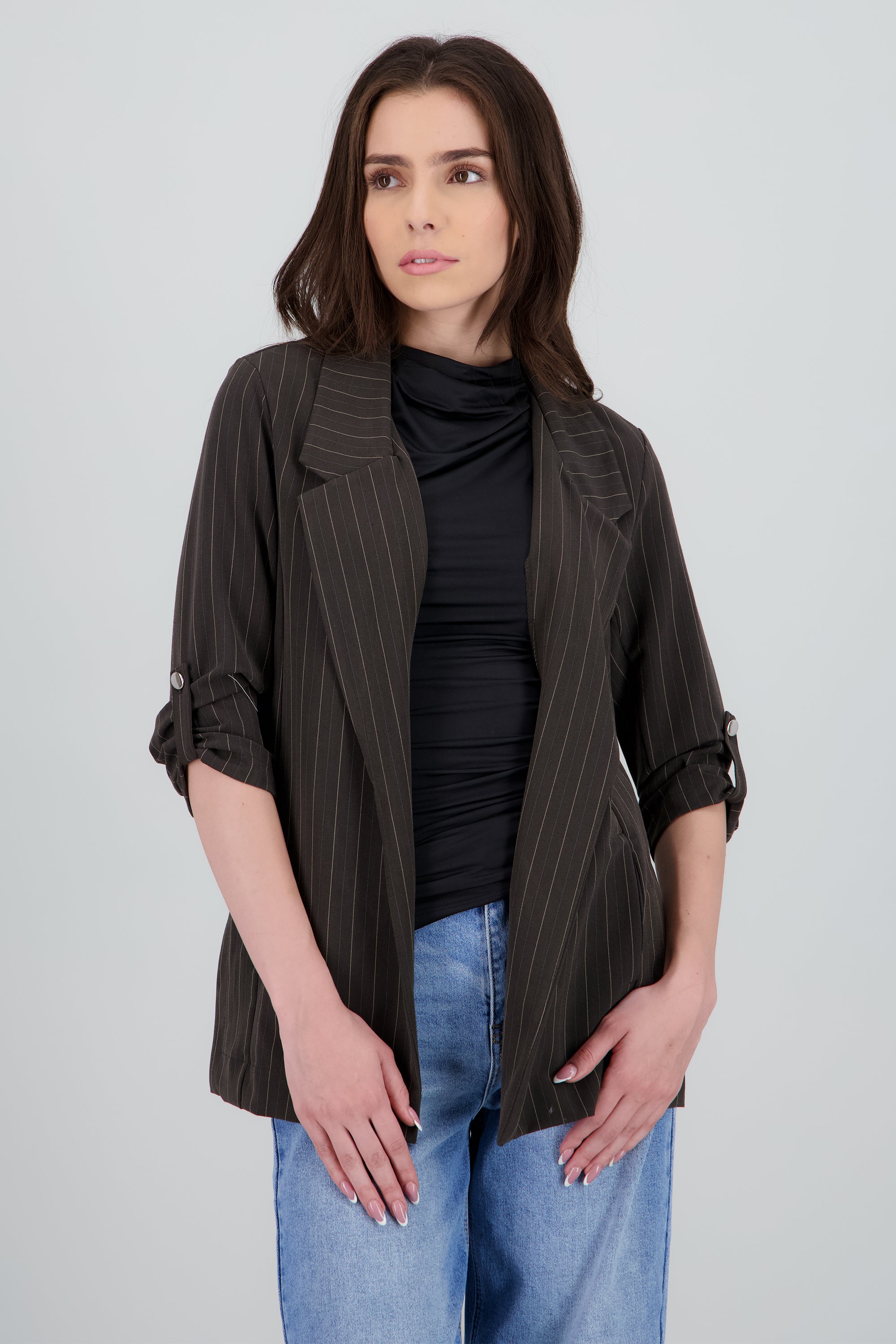 Blazer de manga elevador con rayas diplomáticas GRIS