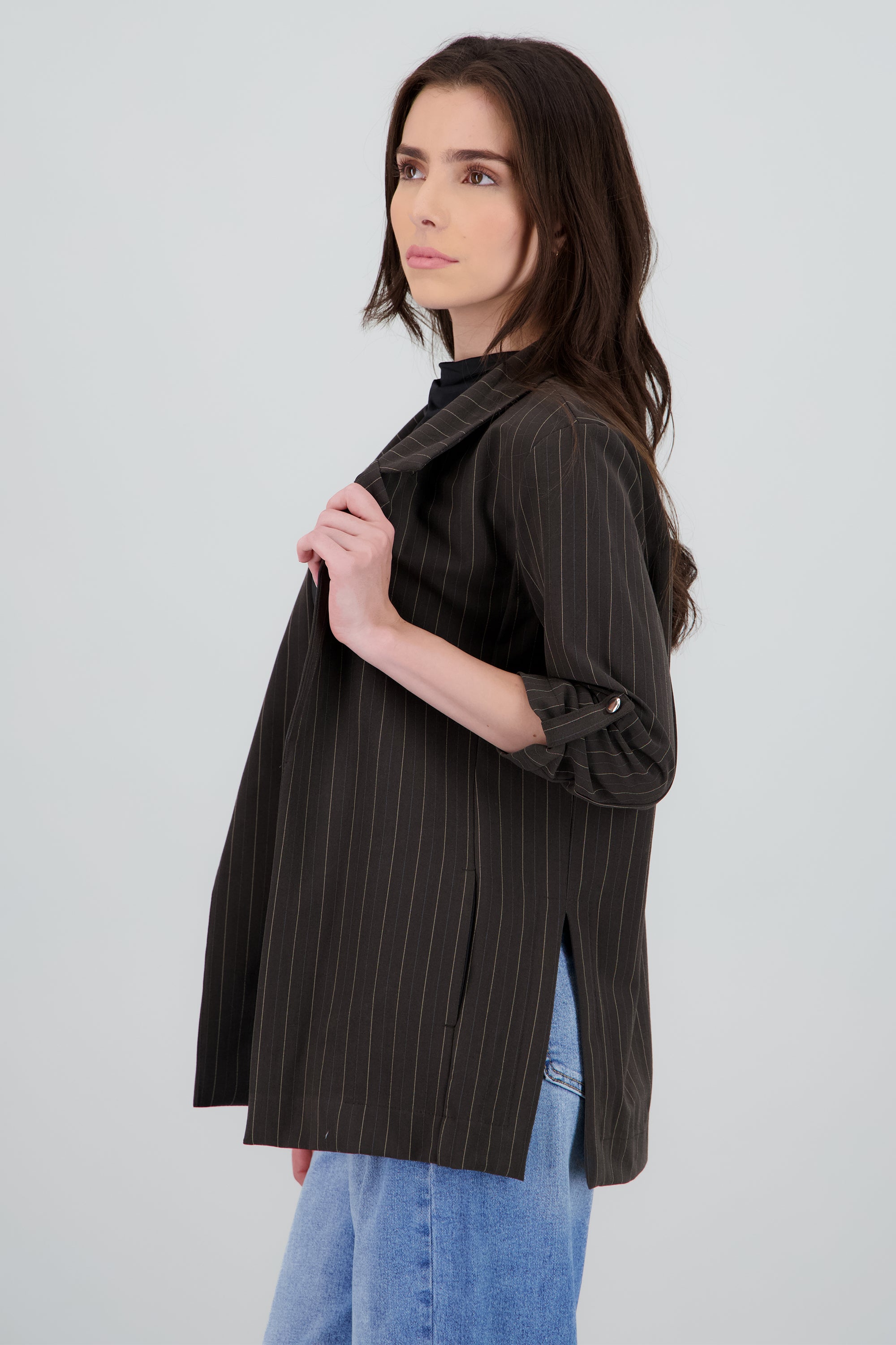 Blazer de manga elevador con rayas diplomáticas GRIS