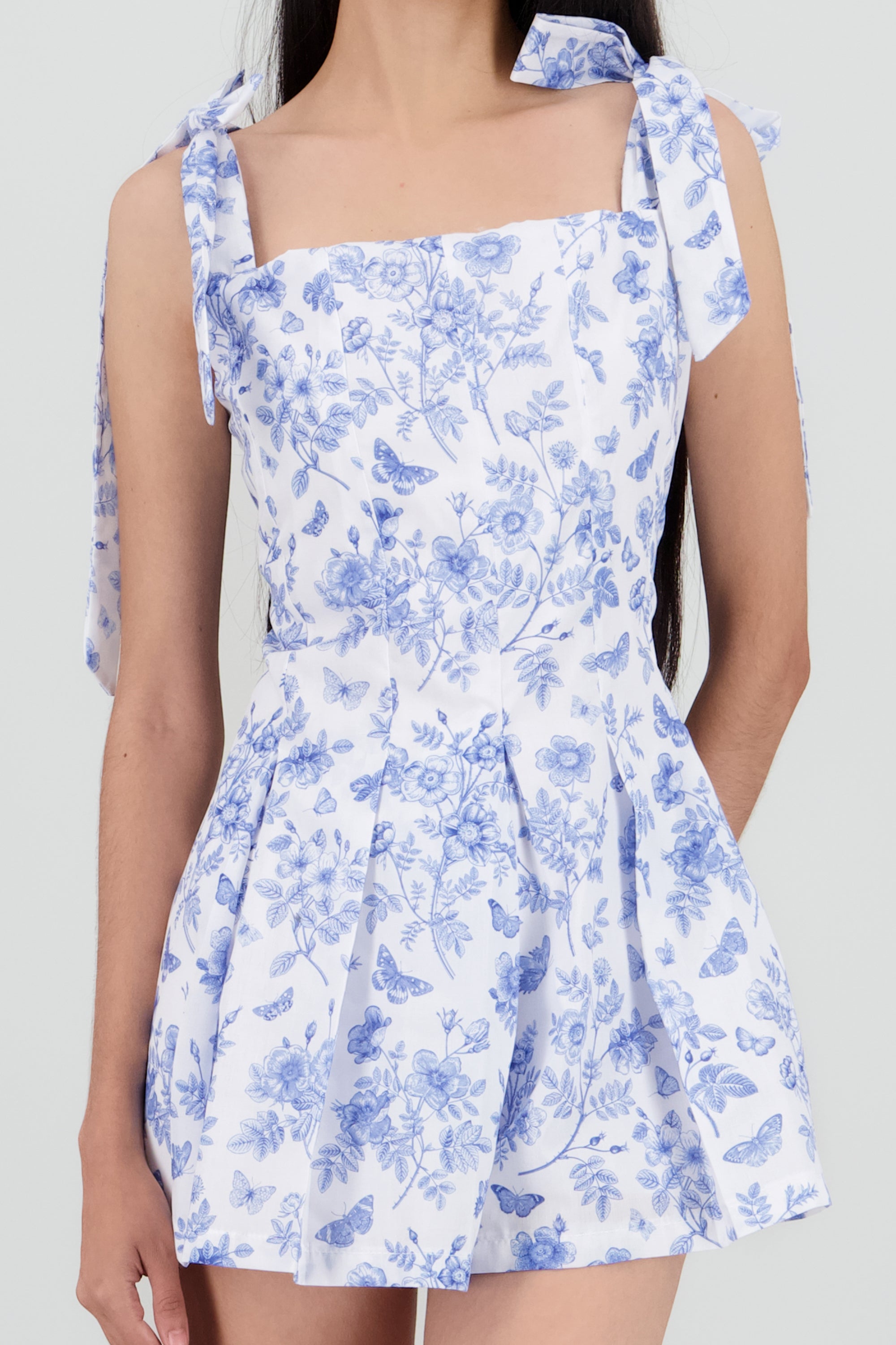 Vestido mini con escote cuadrado estampado AZUL COMBO