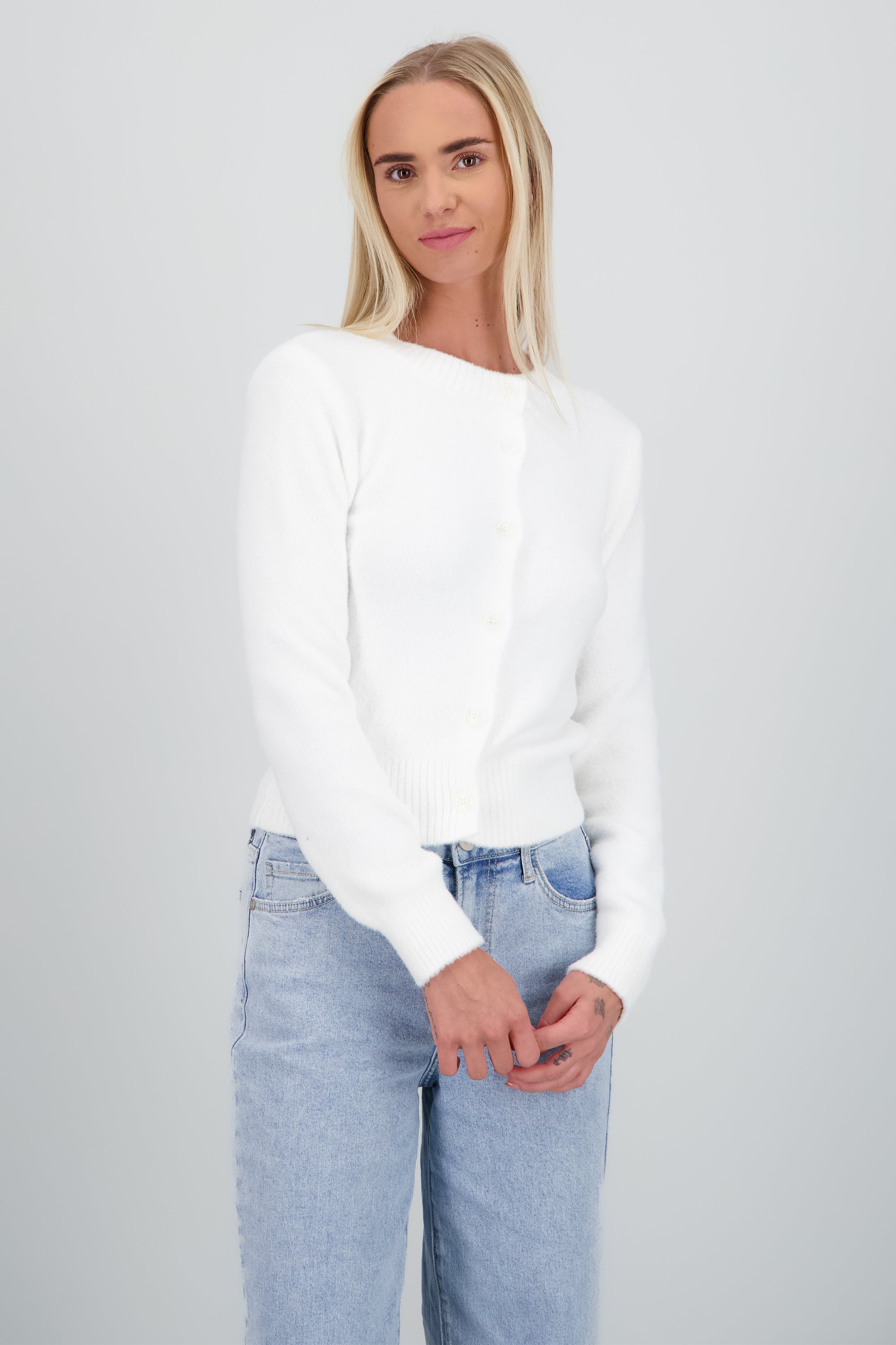 Cardigan tejido liso suave HUESO