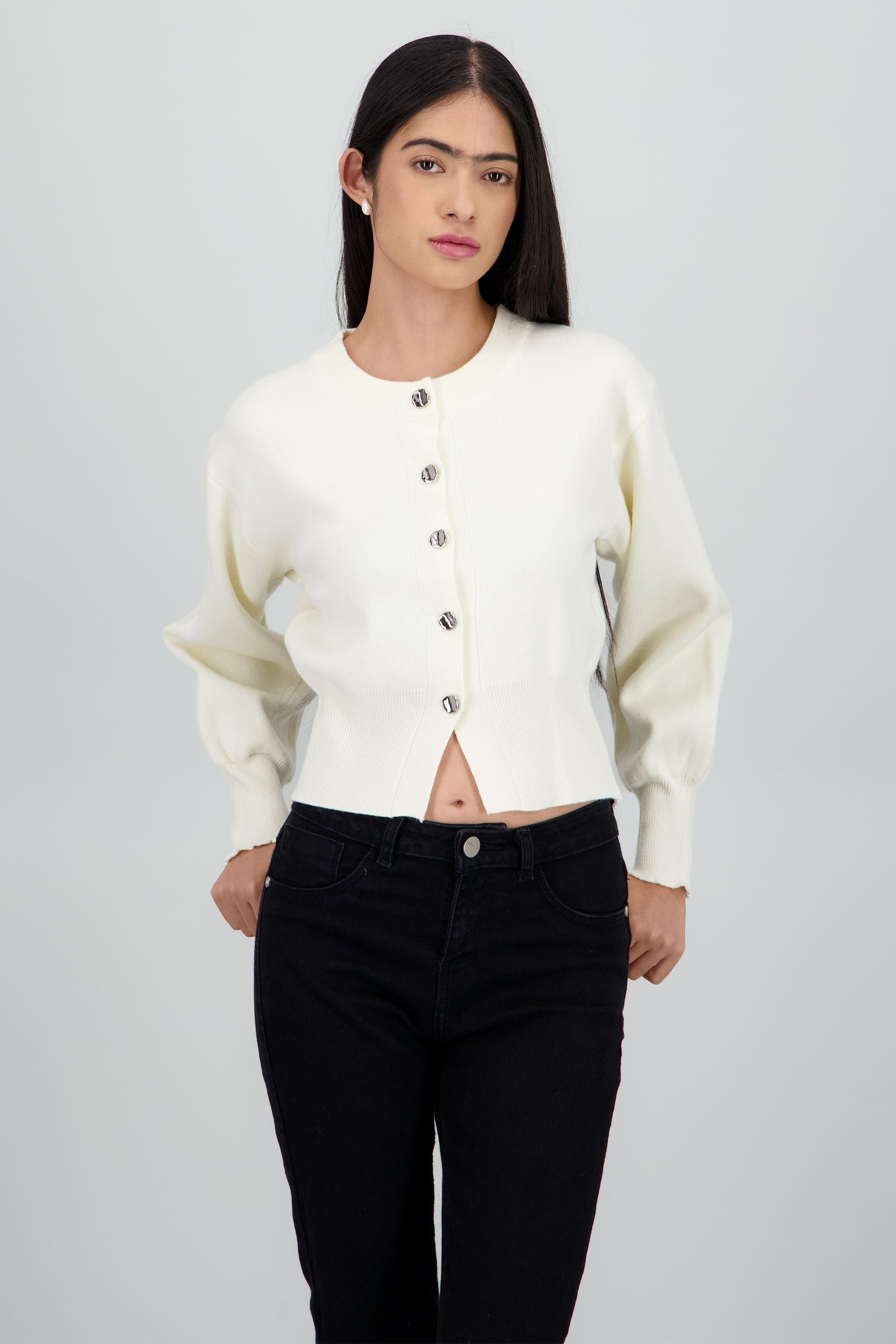 Carsigan liso con botones HUESO