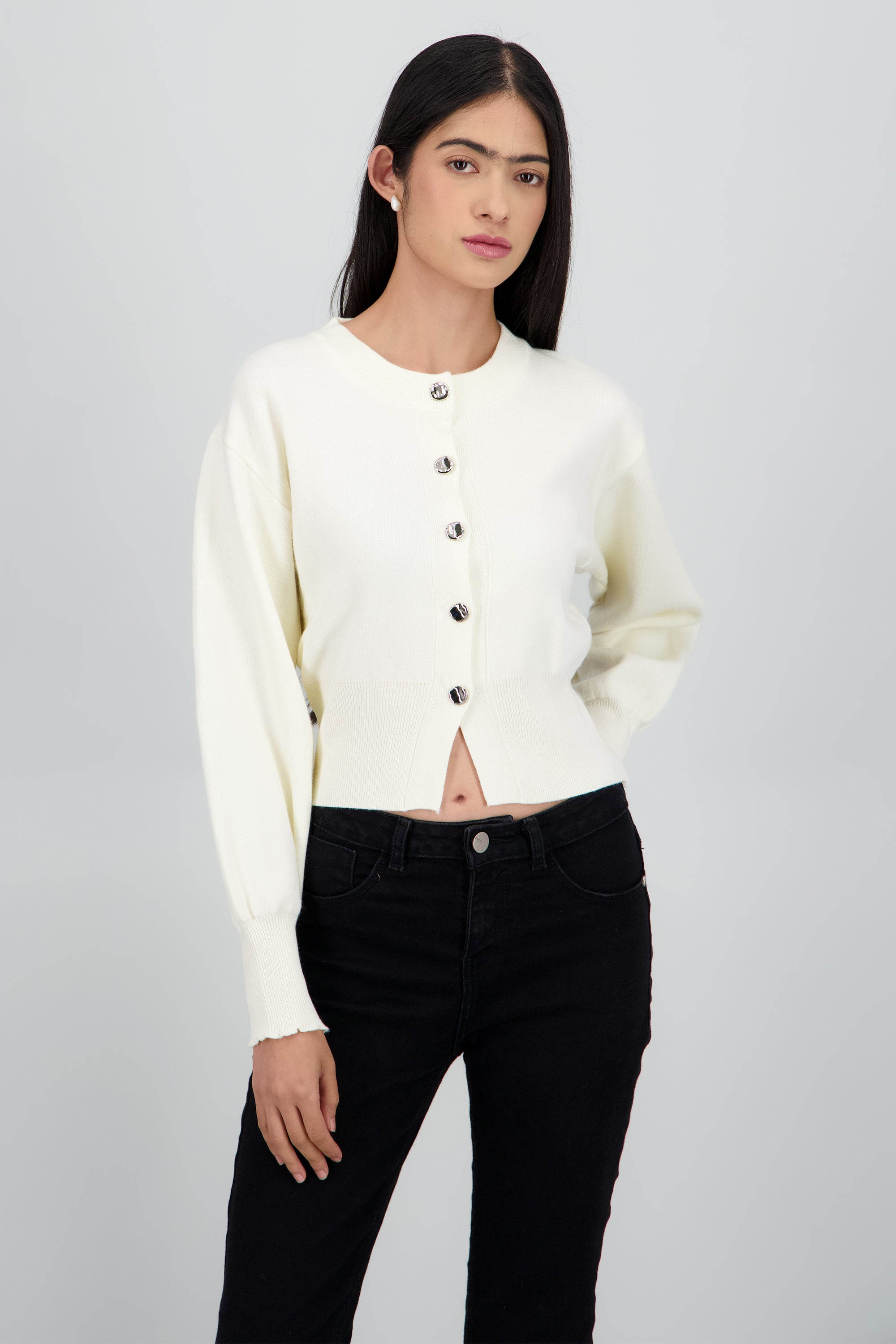 Carsigan liso con botones HUESO