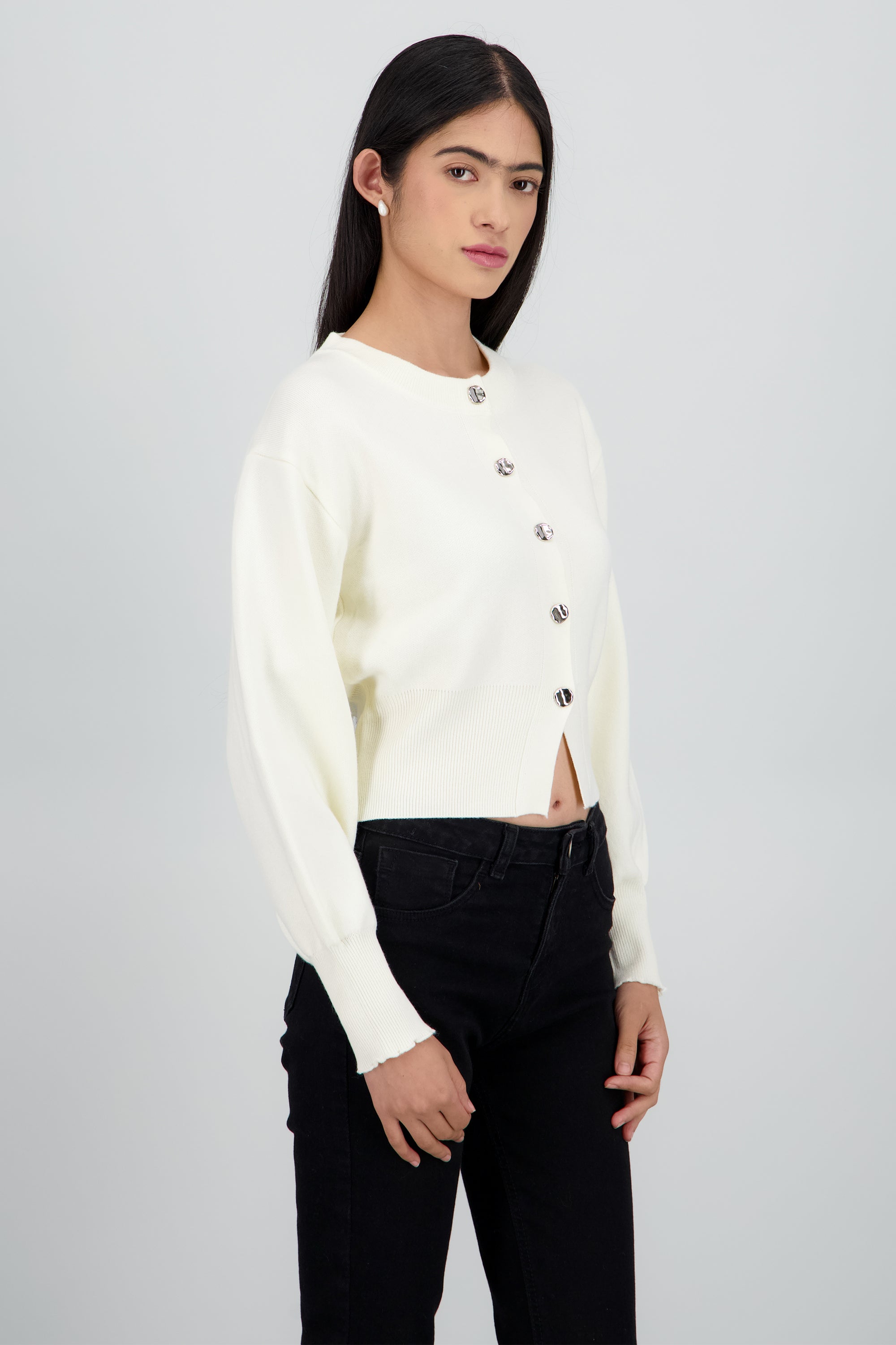 Carsigan liso con botones HUESO