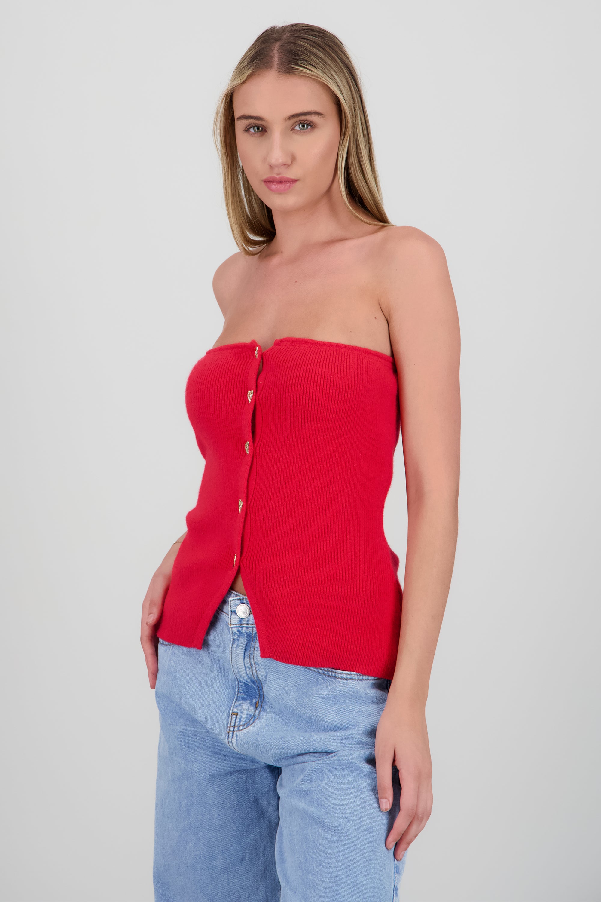 Top tejido strapless ROJO