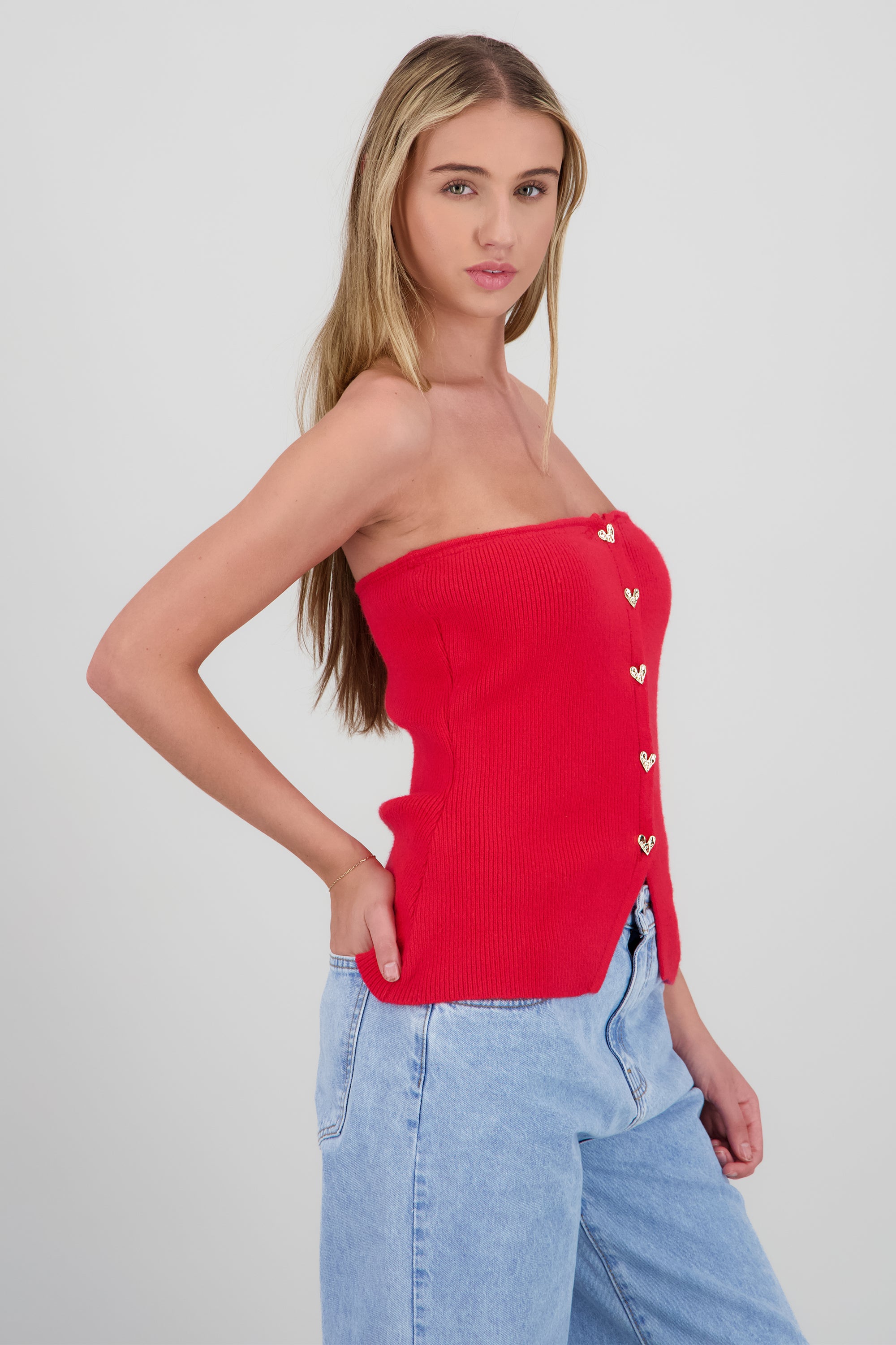 Top tejido strapless ROJO