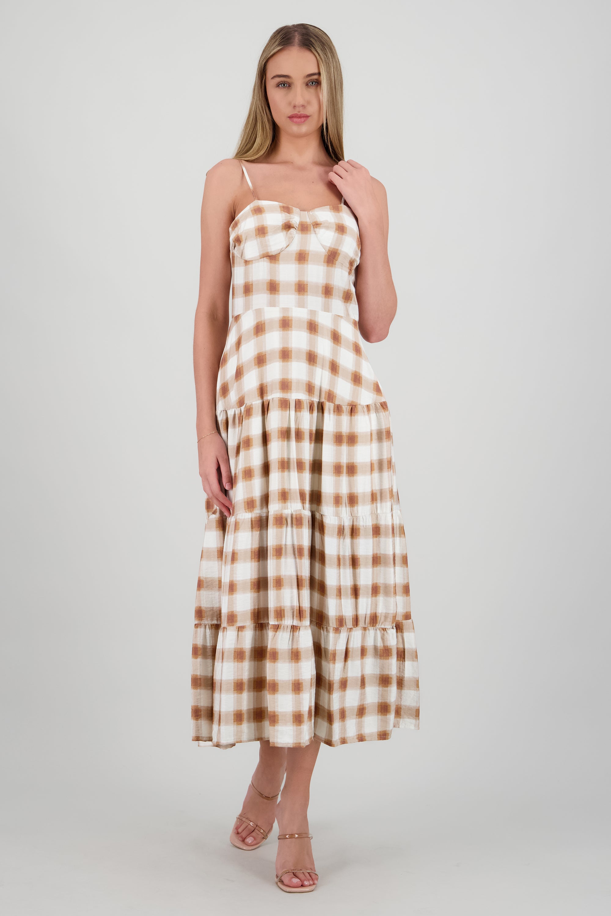 Vestido maxi tirantes estampado cuadros CAFE COMBO