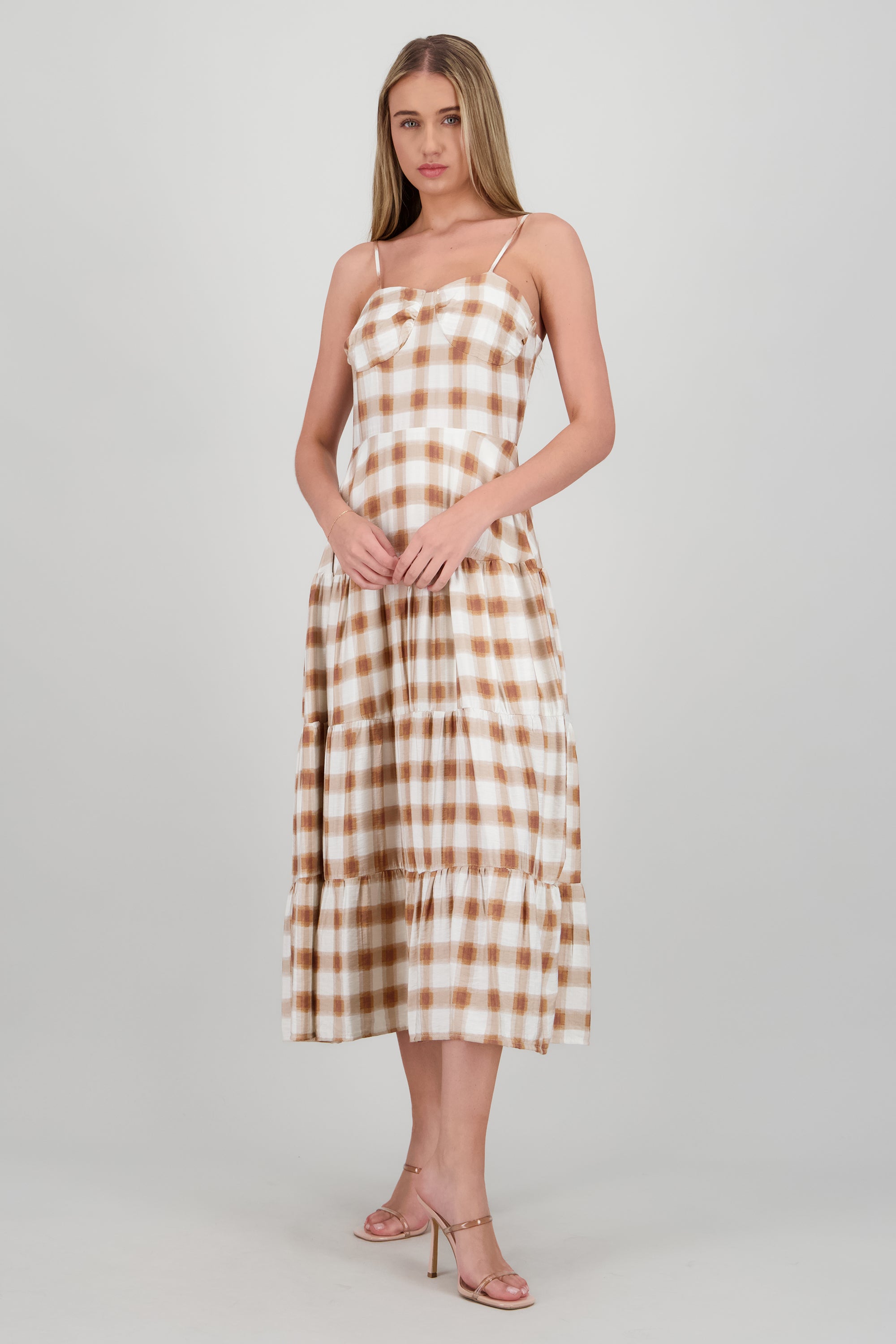 Vestido maxi tirantes estampado cuadros CAFE COMBO