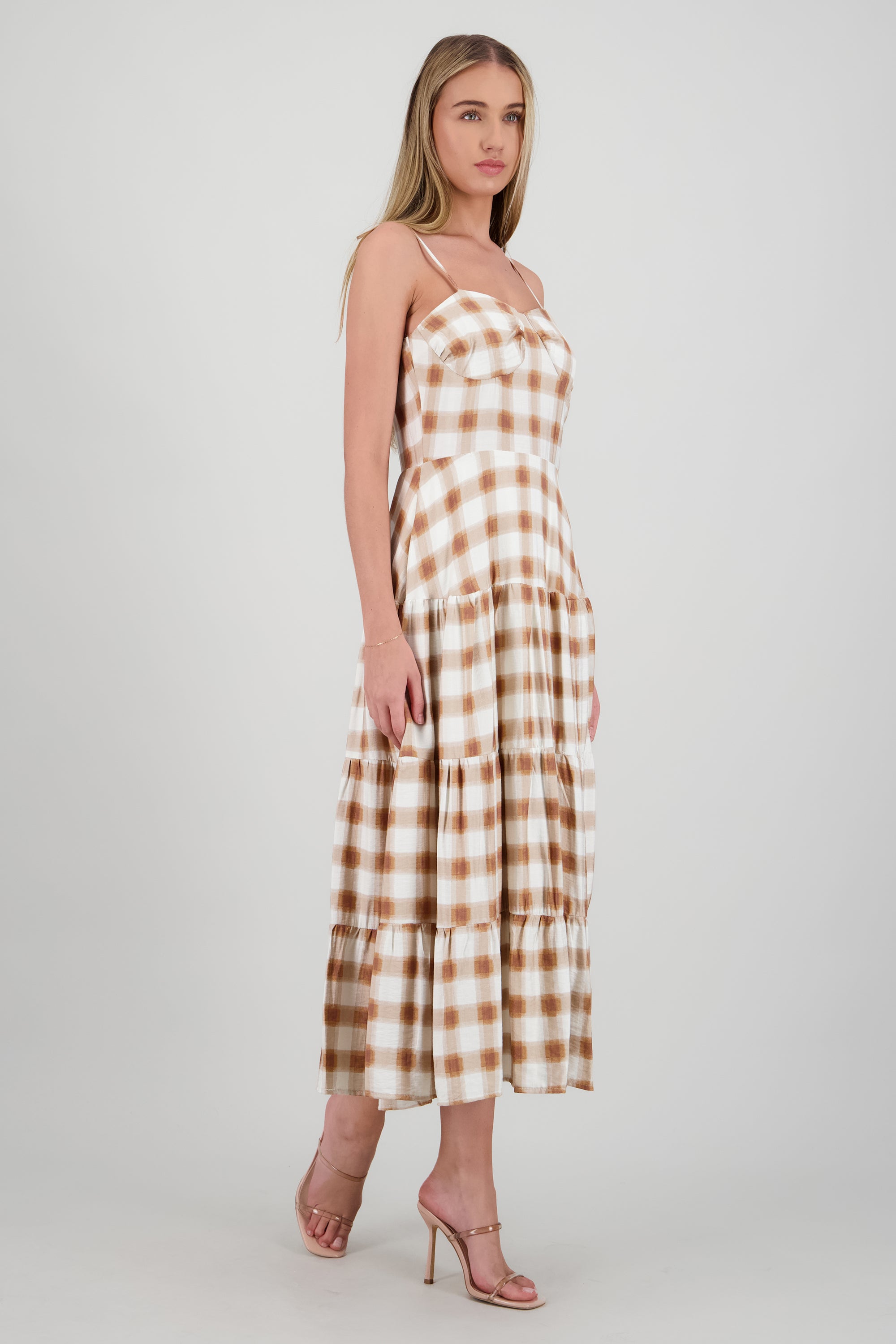 Vestido maxi tirantes estampado cuadros CAFE COMBO